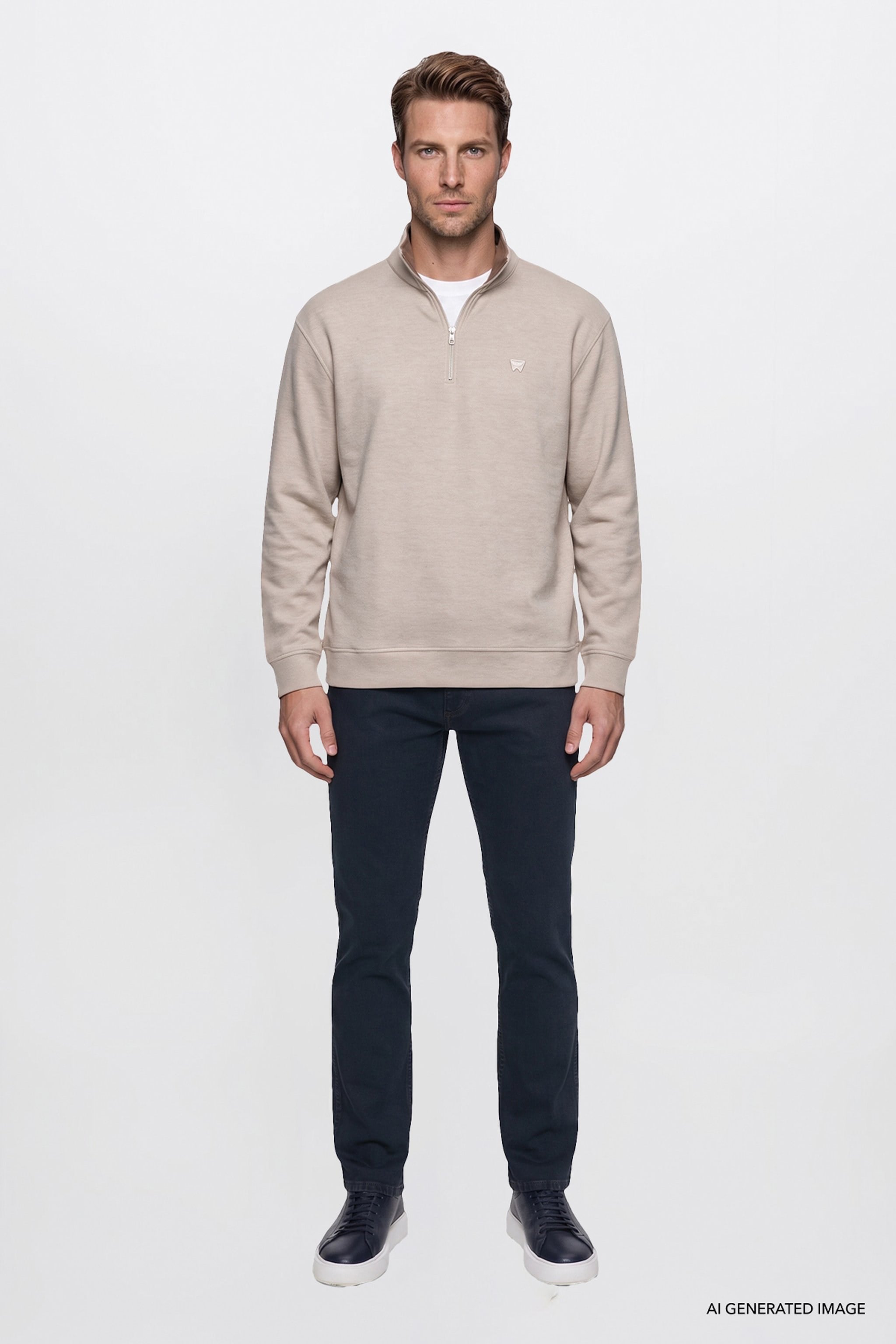 Selanik Half Zip Sweatshirt Beige Melange