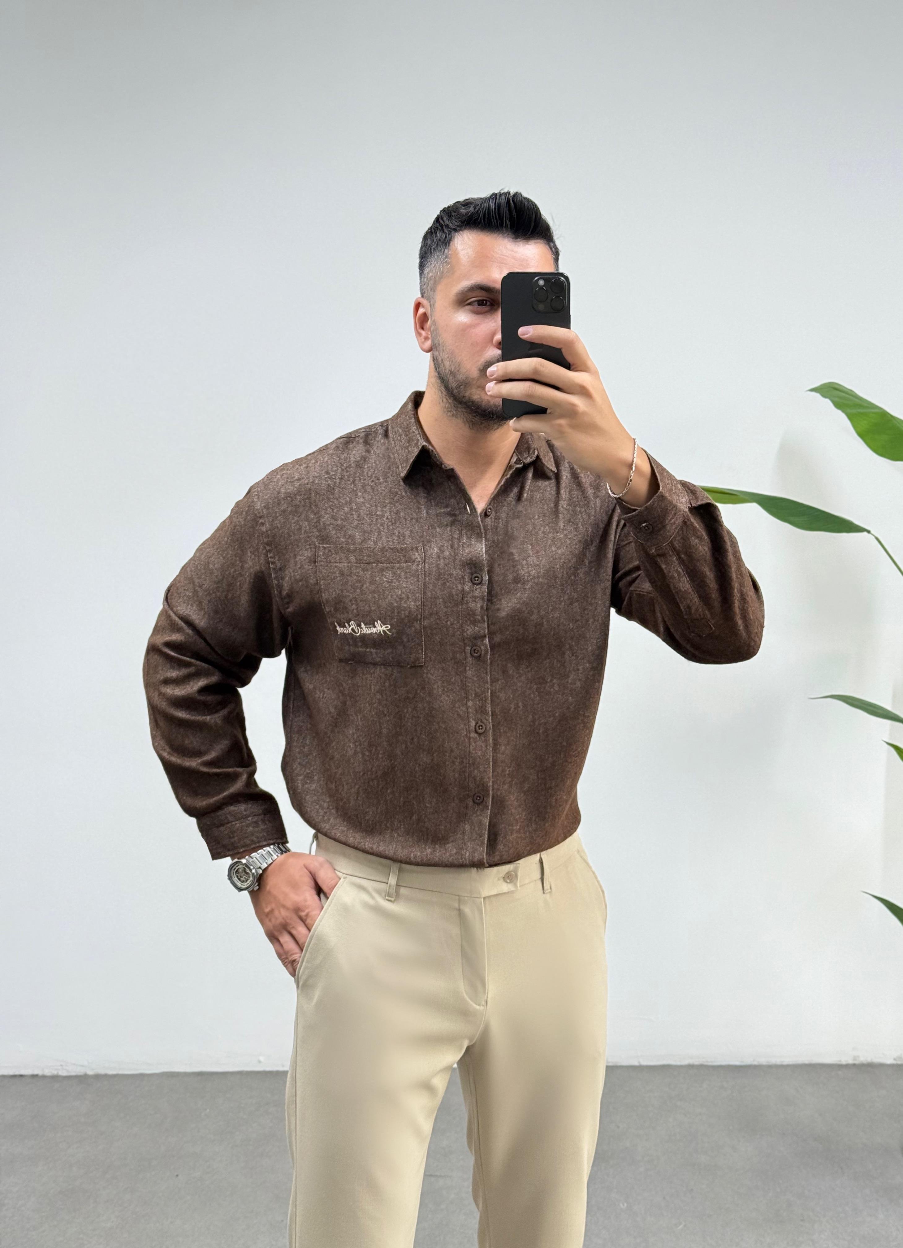  Wool Oversize Kahve Kaşmir Gömlek