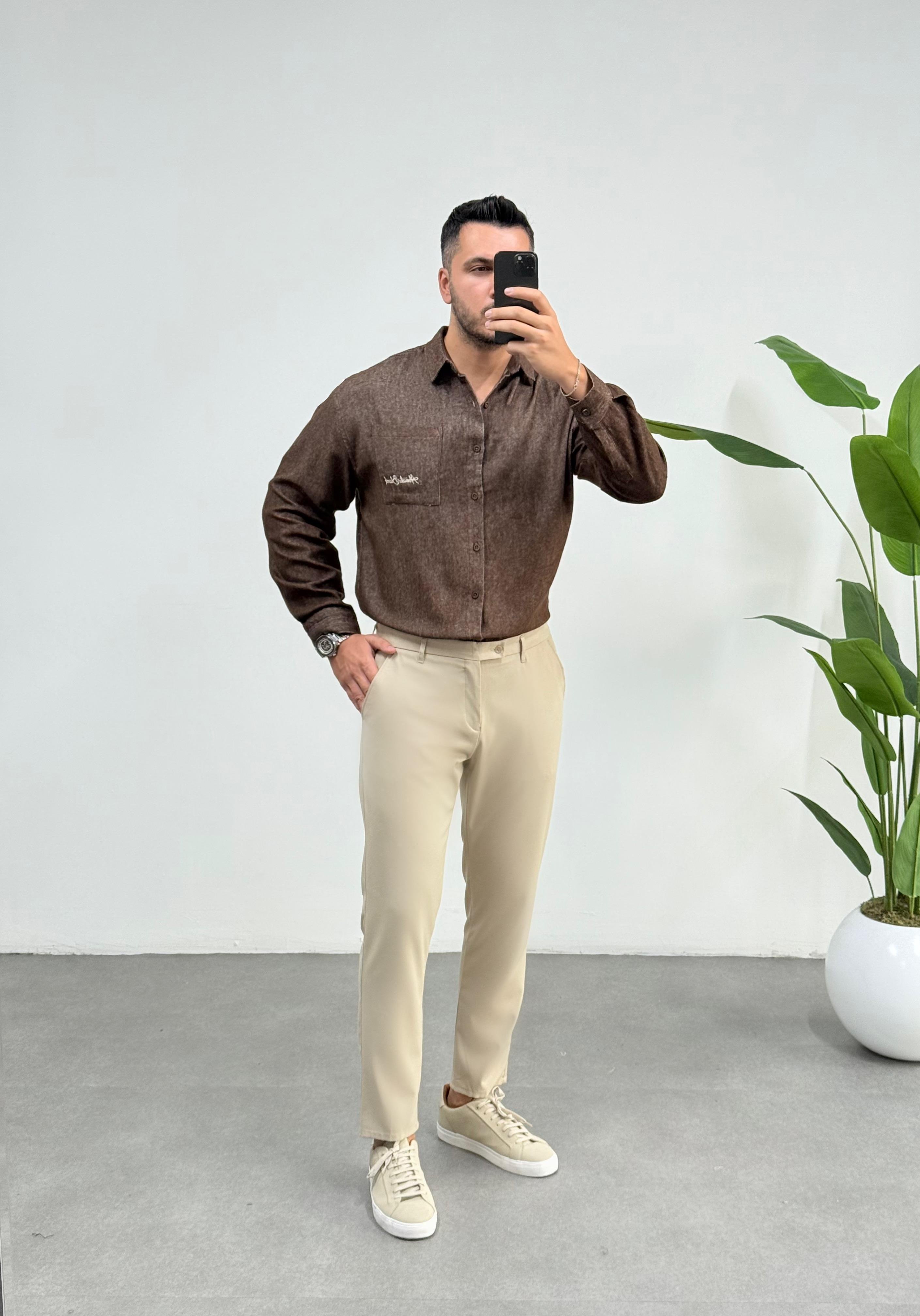  Wool Oversize Kahve Kaşmir Gömlek