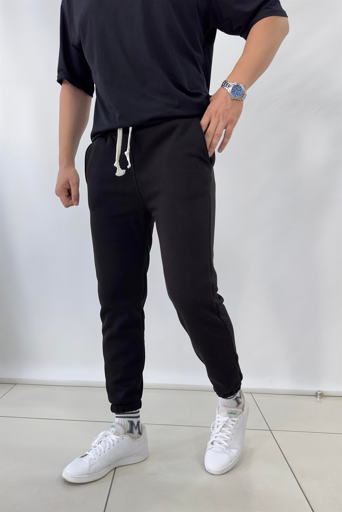 3 İplik Şardonlu Siyah Eşofman