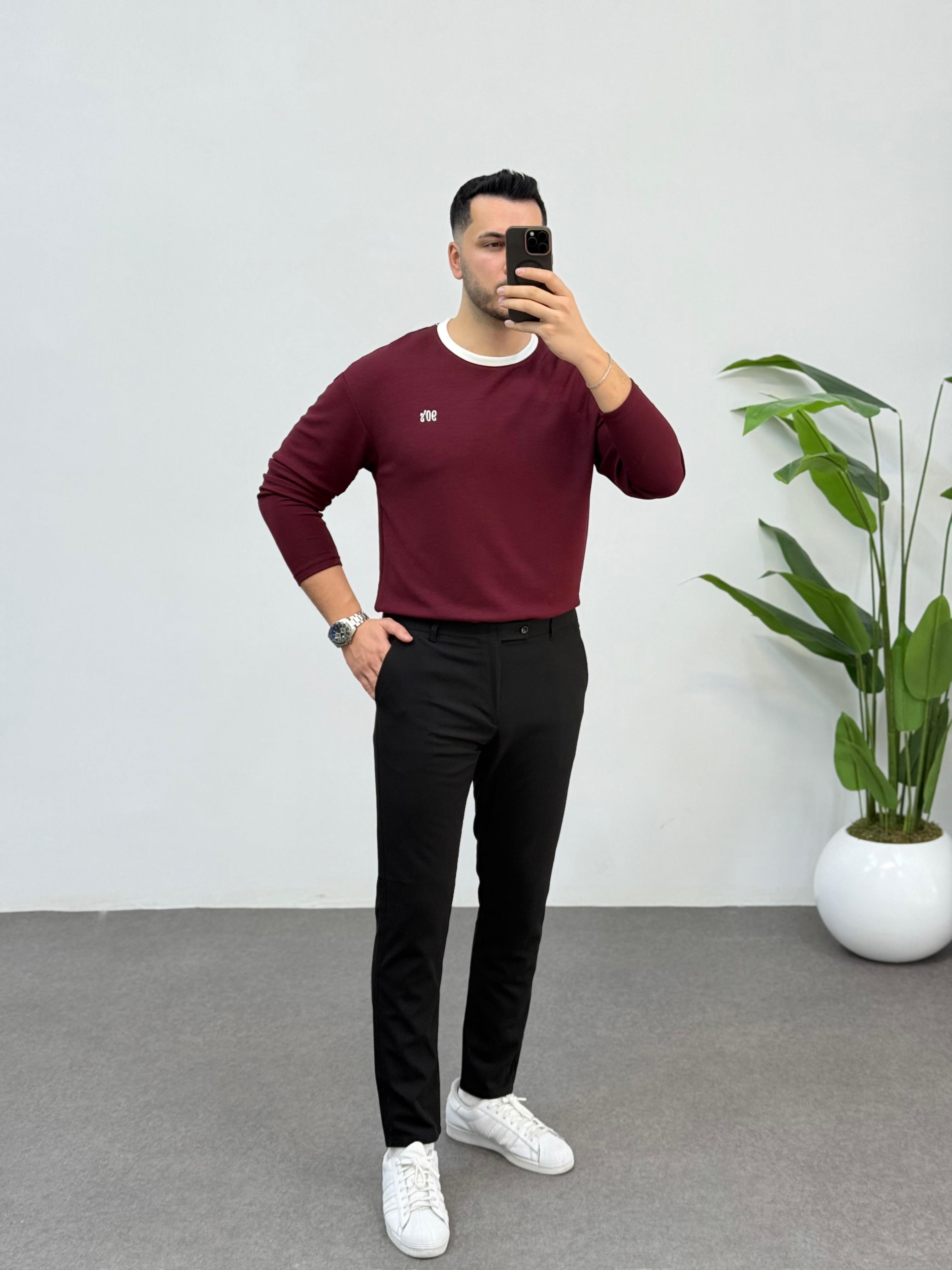 90's Oysho Bordo Beyaz Yaka Sweat