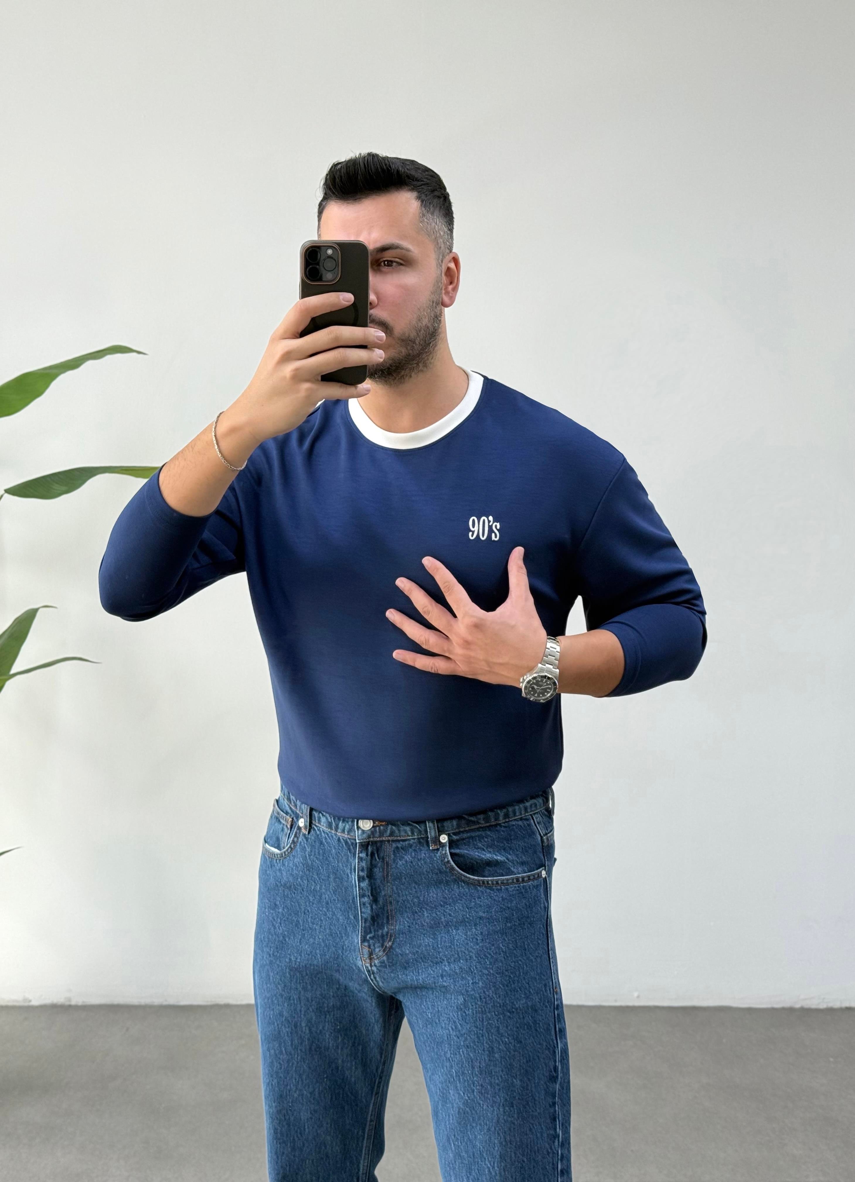 90's Oysho Lacivert Beyaz Yaka Sweat