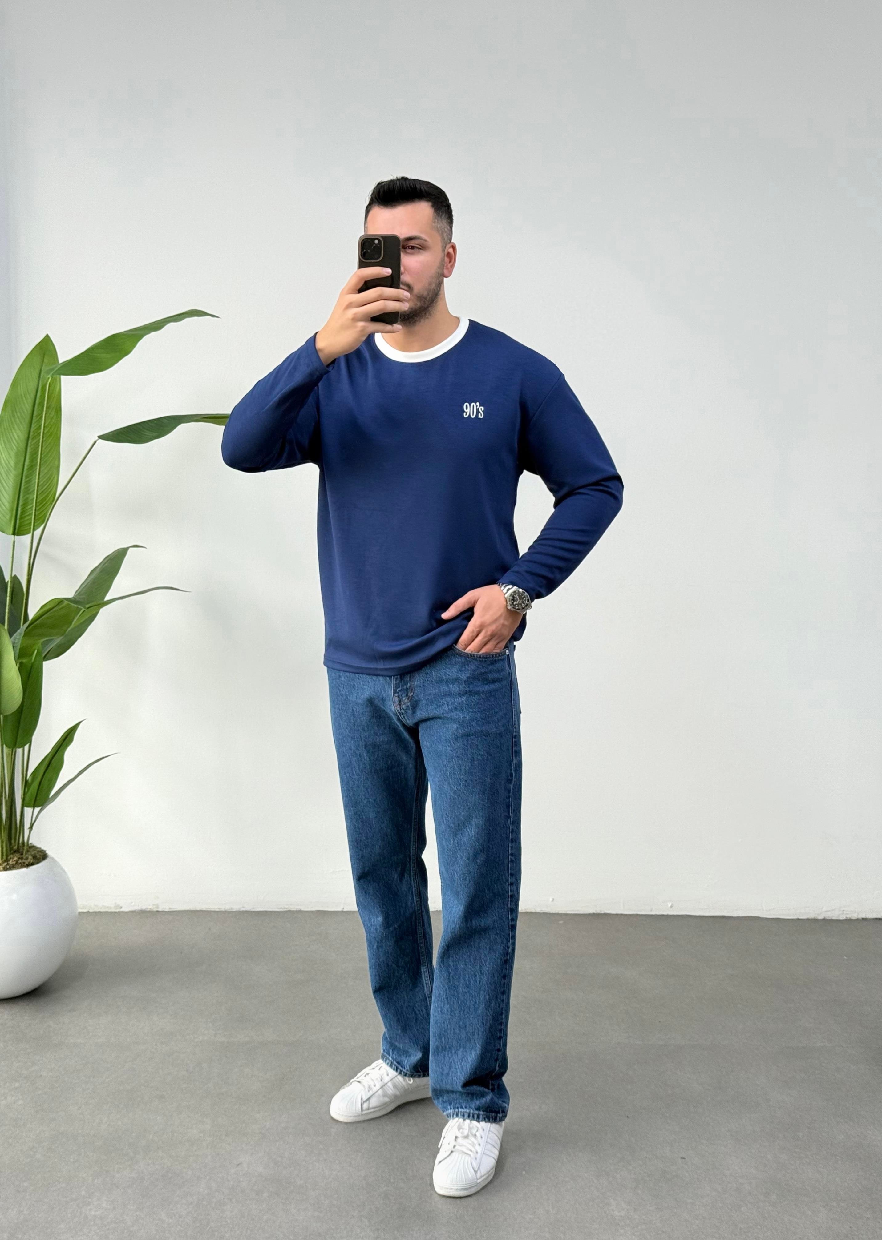 90's Oysho Lacivert Beyaz Yaka Sweat