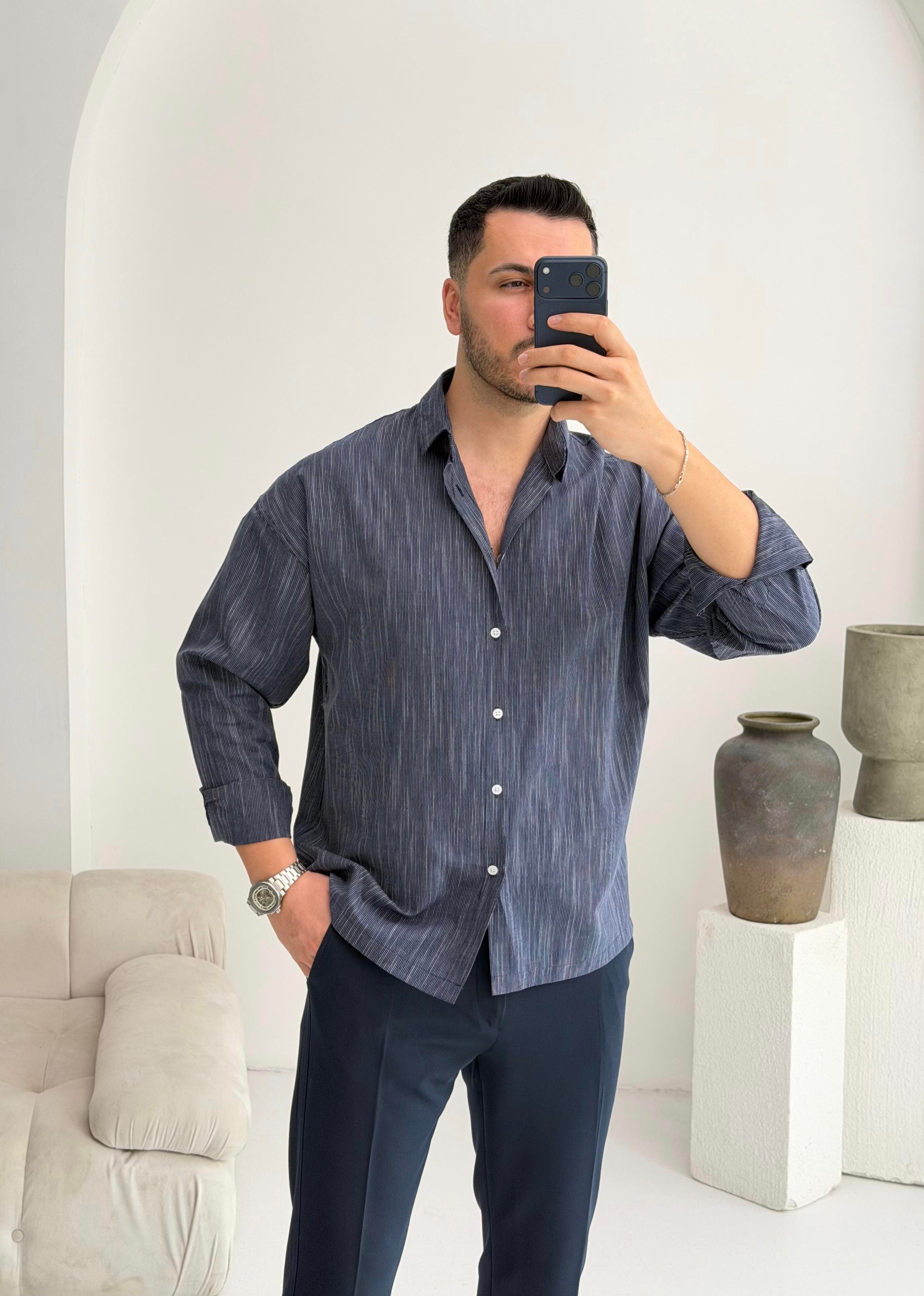 Aura Lacivert Oversize Gömlek