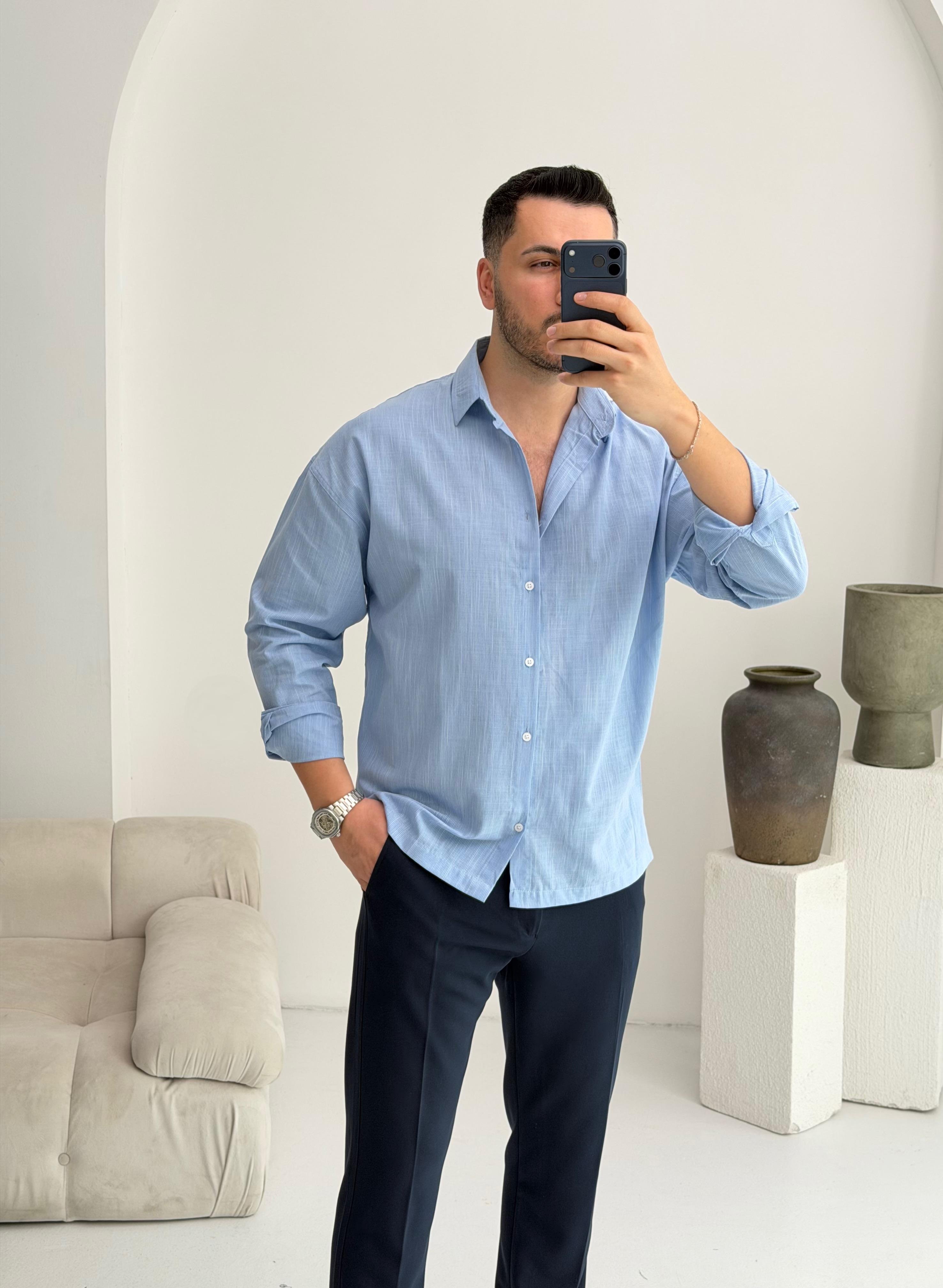 Aura Mavi Oversize Gömlek