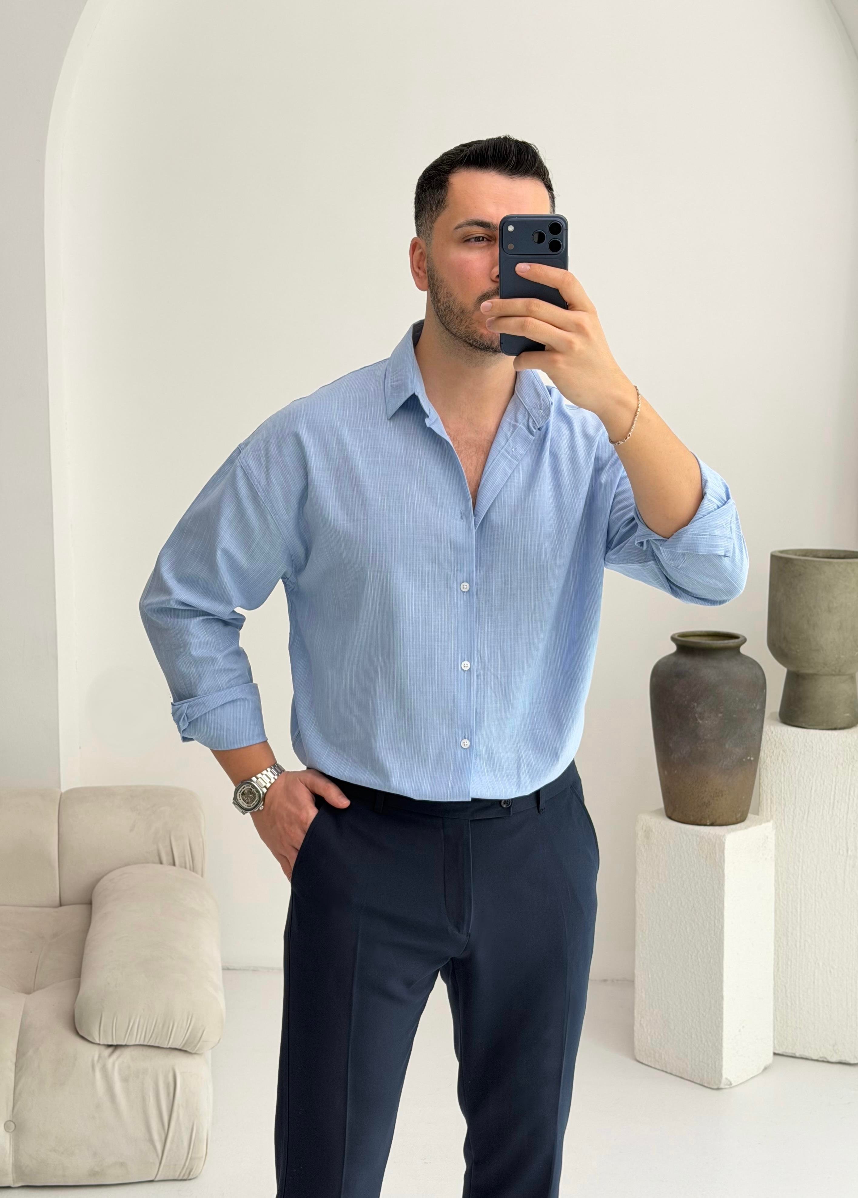 Aura Mavi Oversize Gömlek