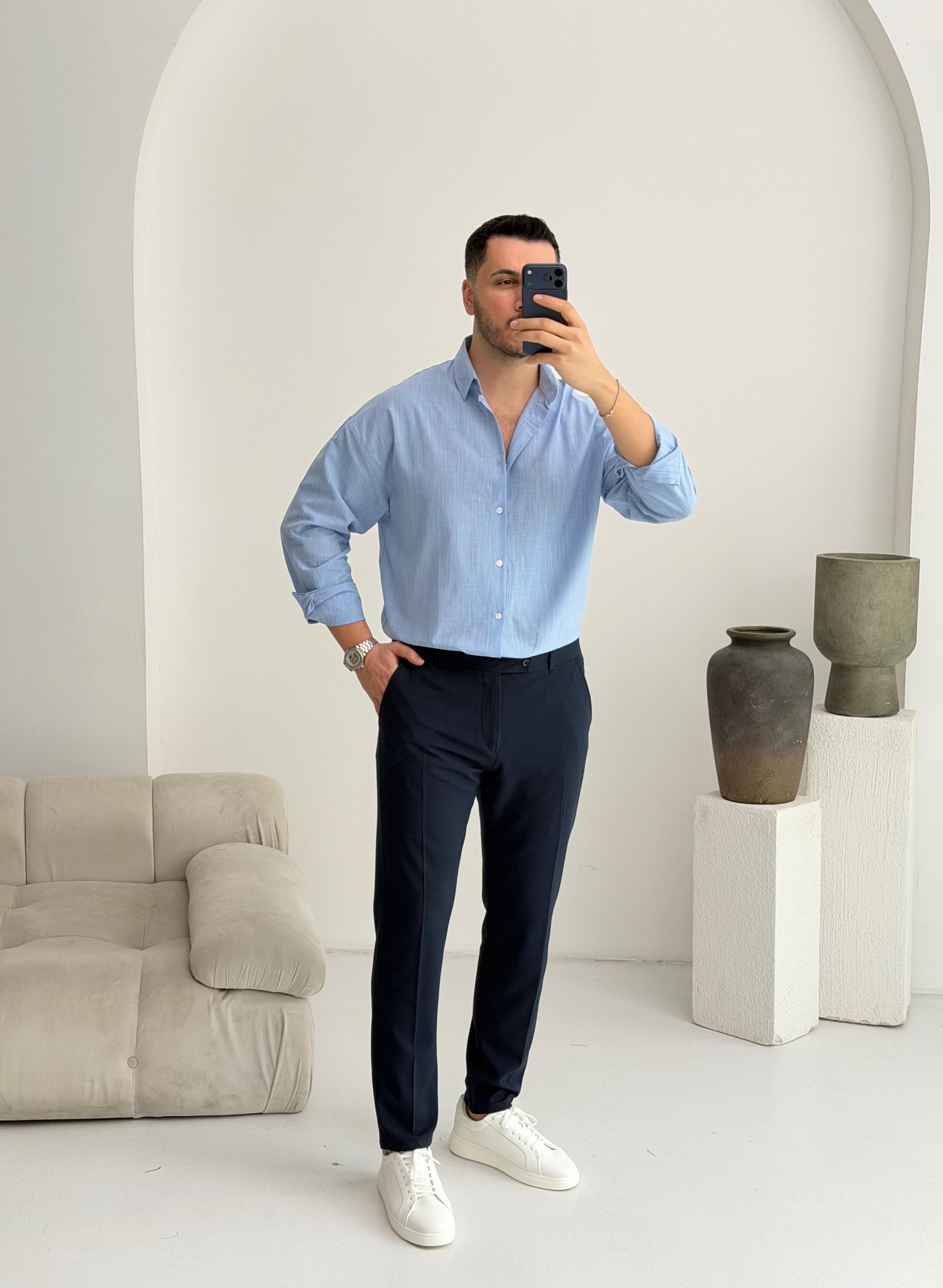 Aura Mavi Oversize Gömlek