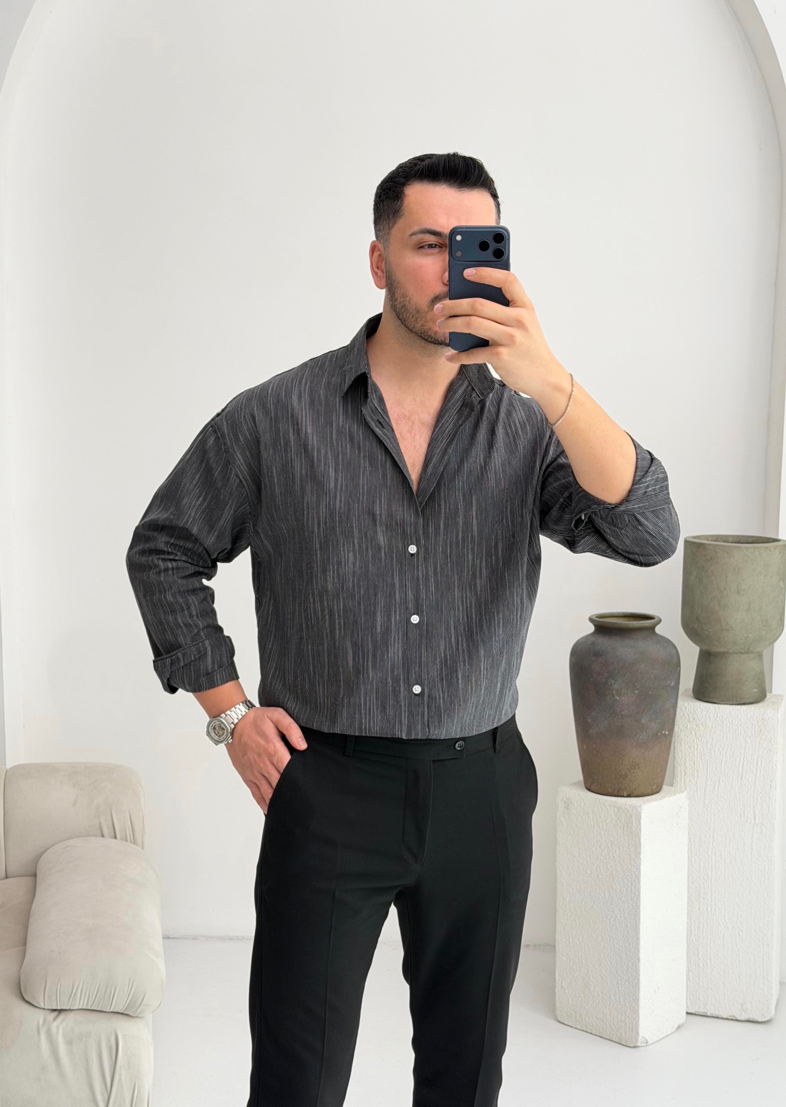 Aura Siyah Oversize Gömlek