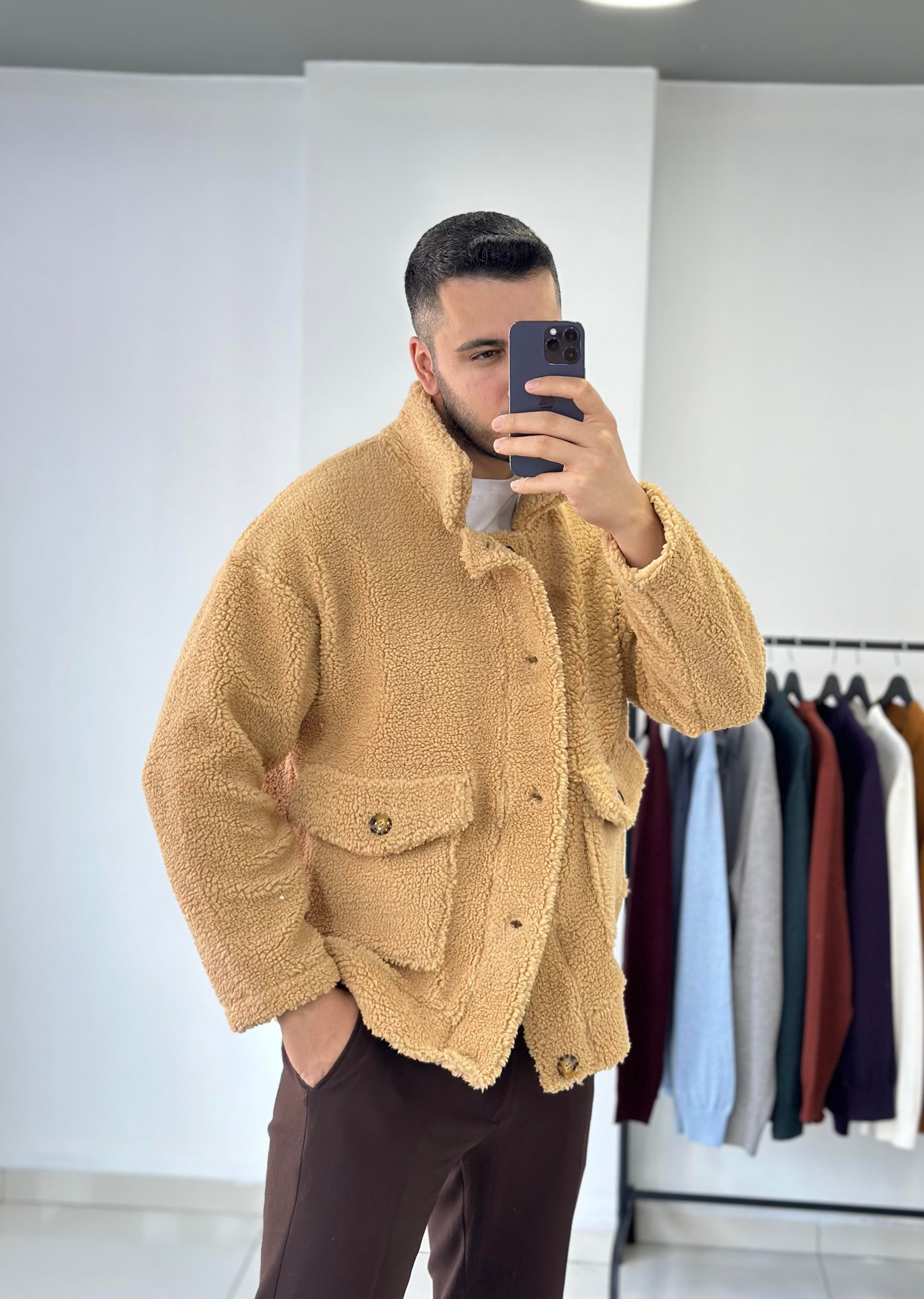 Bej Oversize Peluş Ceket