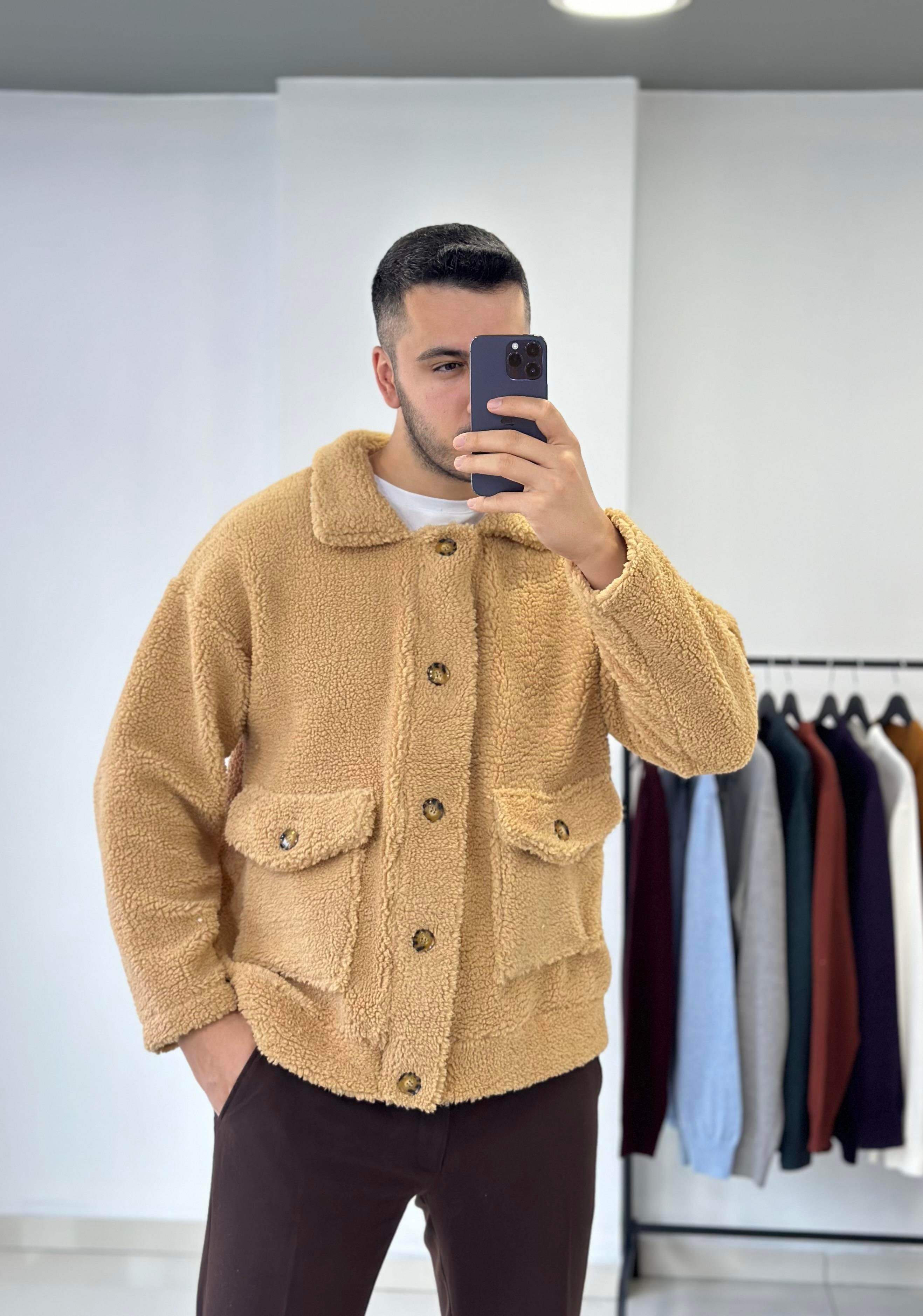 Bej Oversize Peluş Ceket