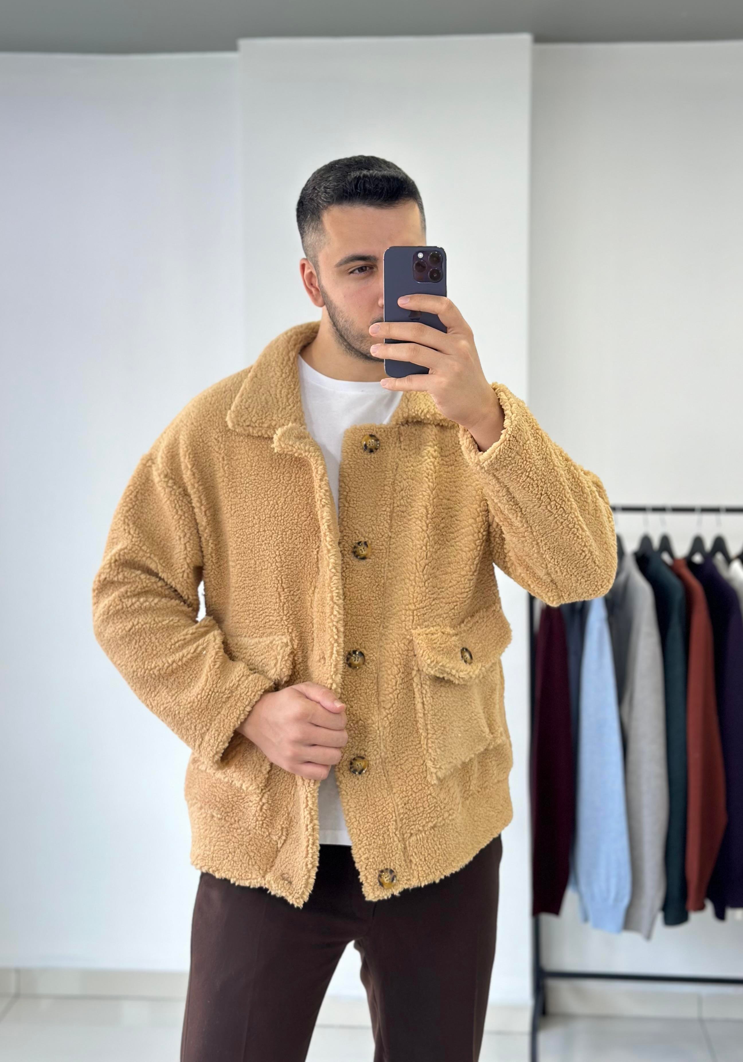Bej Oversize Peluş Ceket