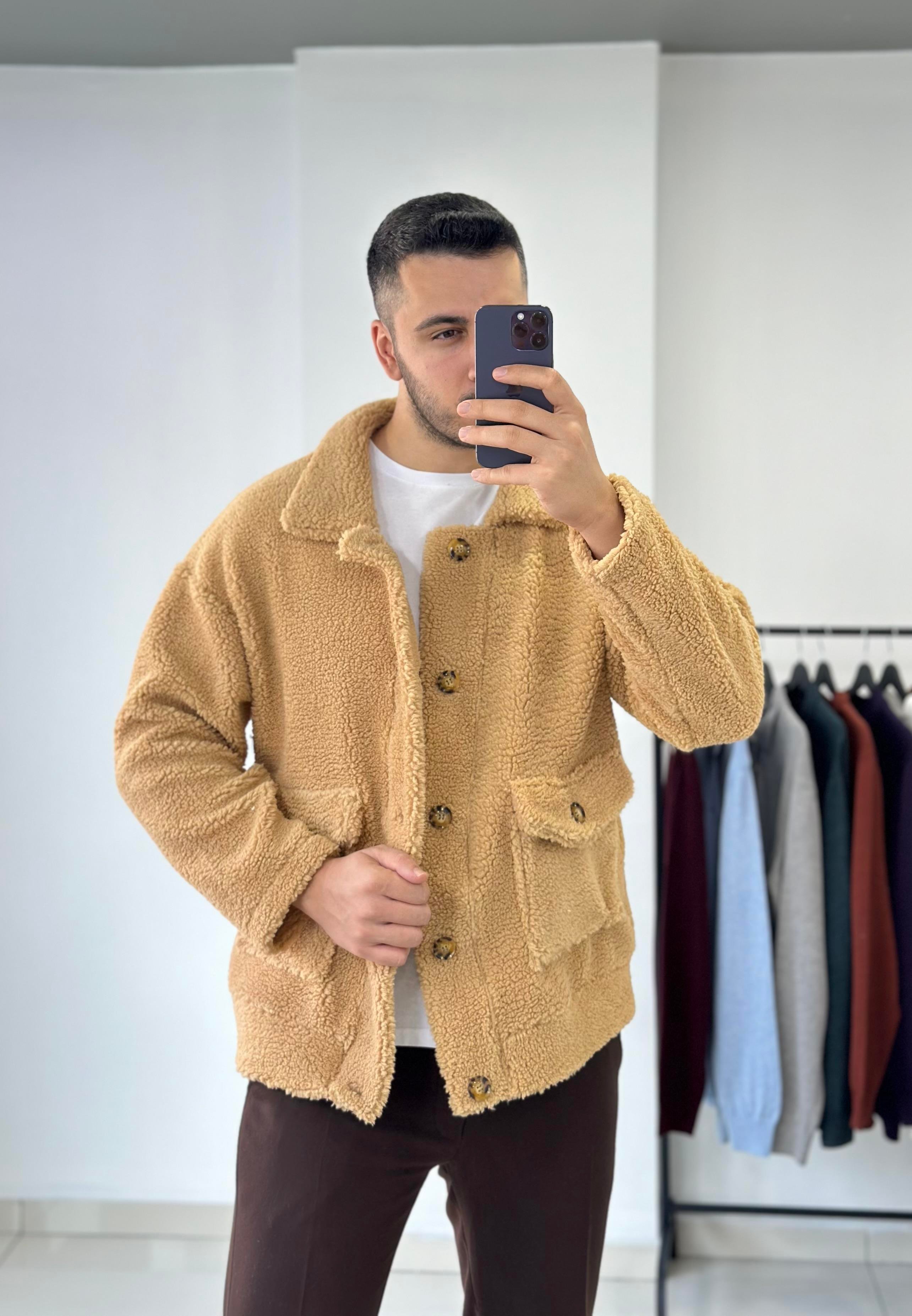 Bej Oversize Peluş Ceket