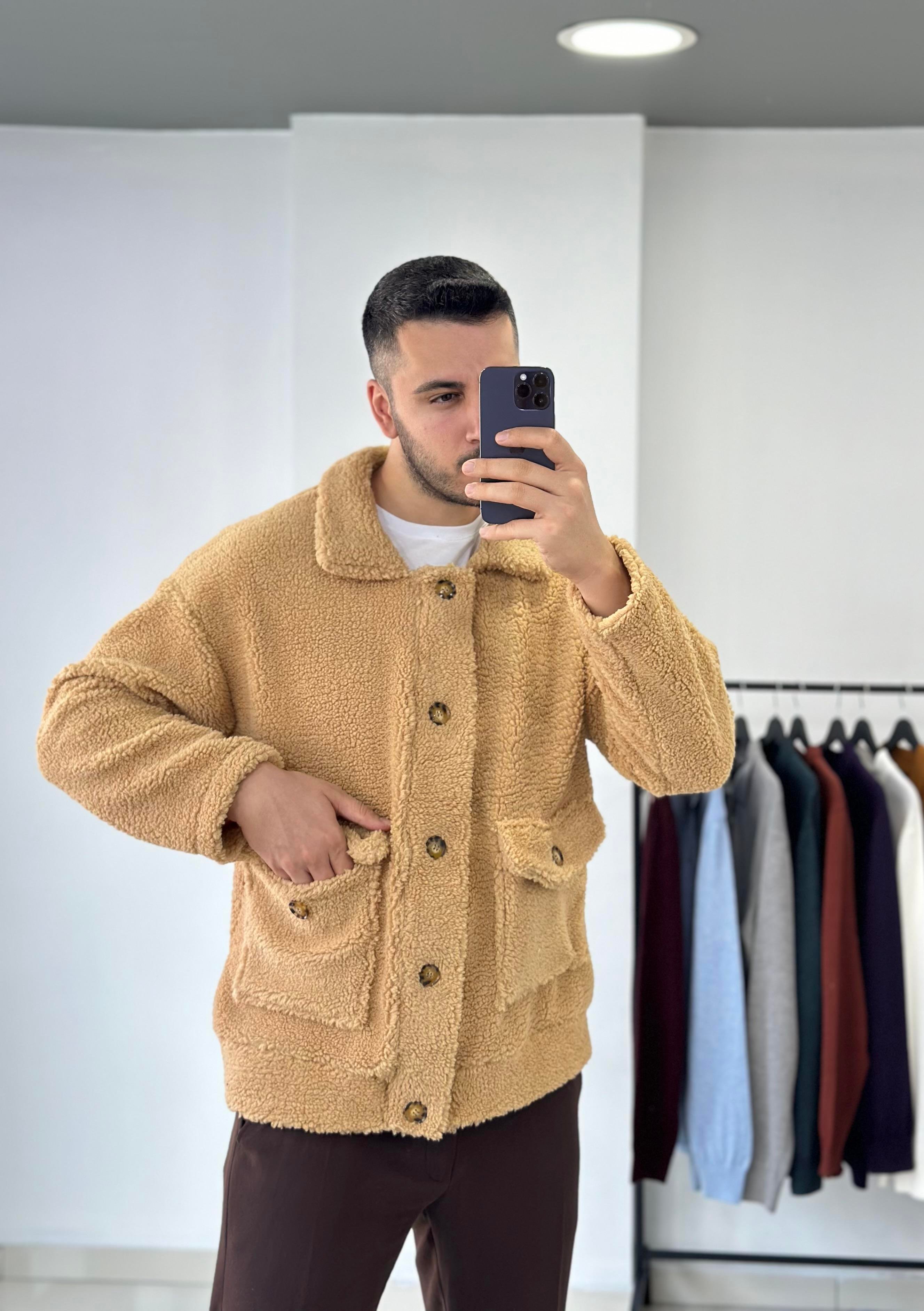 Bej Oversize Peluş Ceket