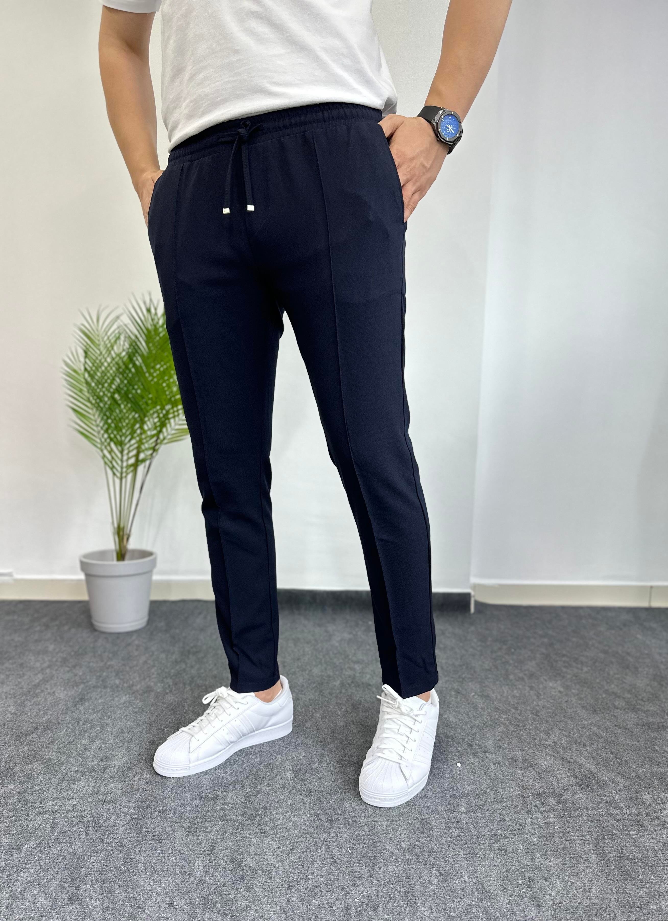 Beli Lastikli Çımalı Lacivert Kumaş Pantolon