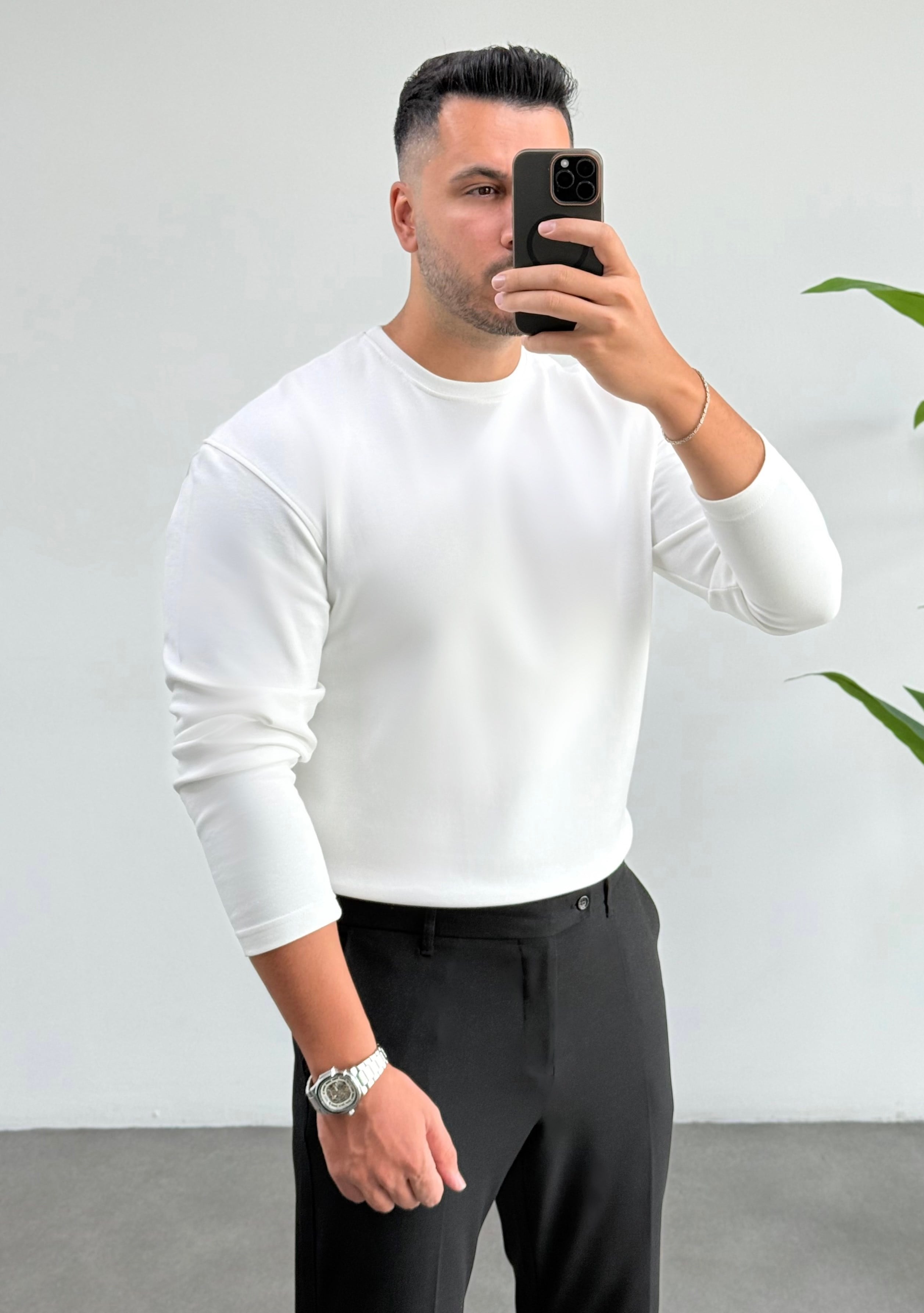 Bisiklet Yaka Double Face Beyaz Sweat