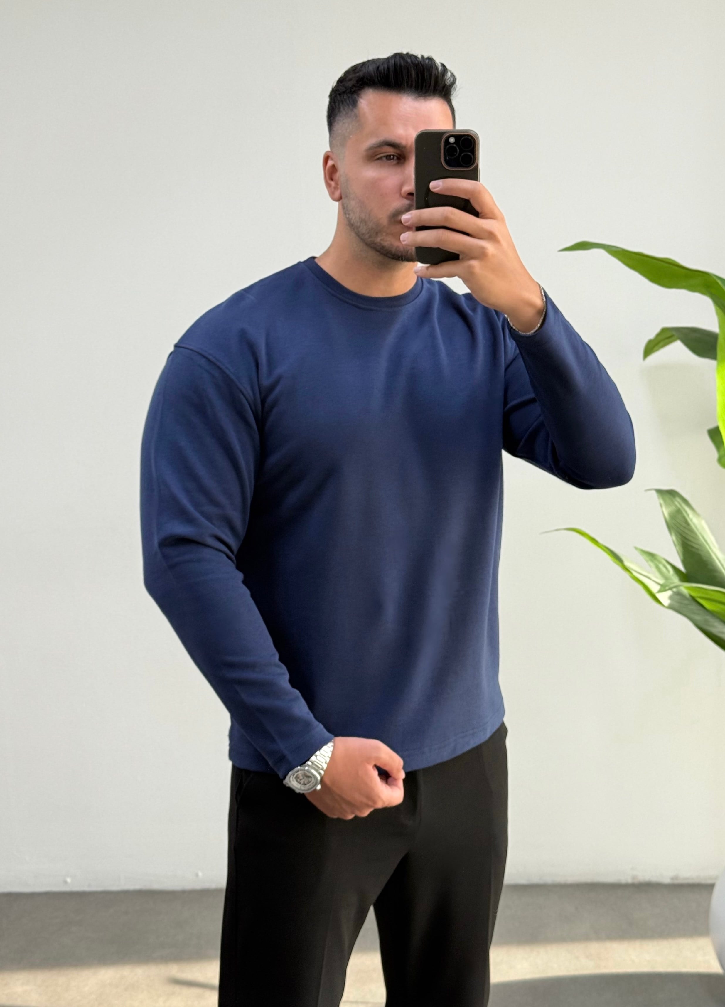 Bisiklet Yaka Double Face Lacivert Sweat