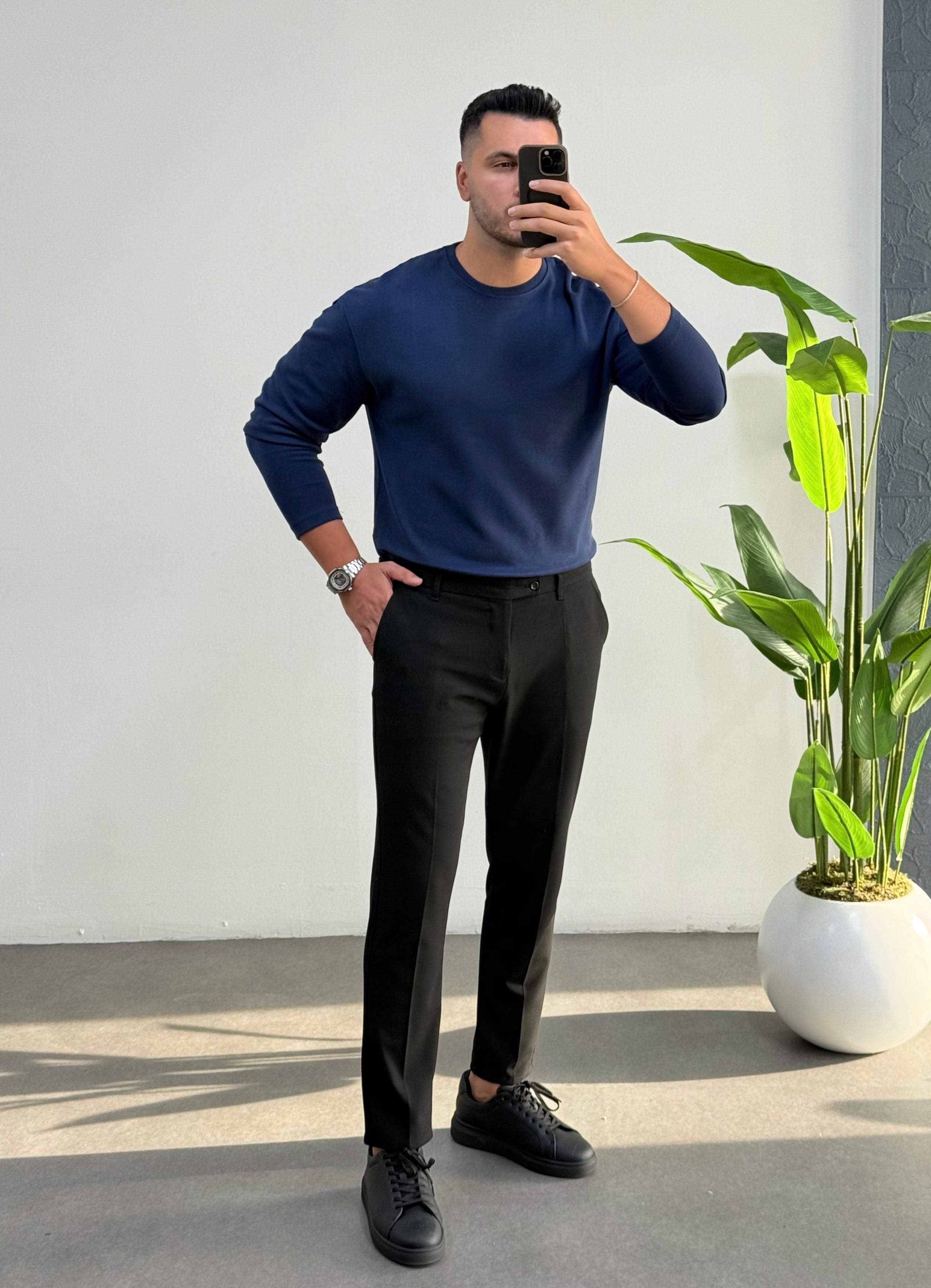 Bisiklet Yaka Double Face Lacivert Sweat