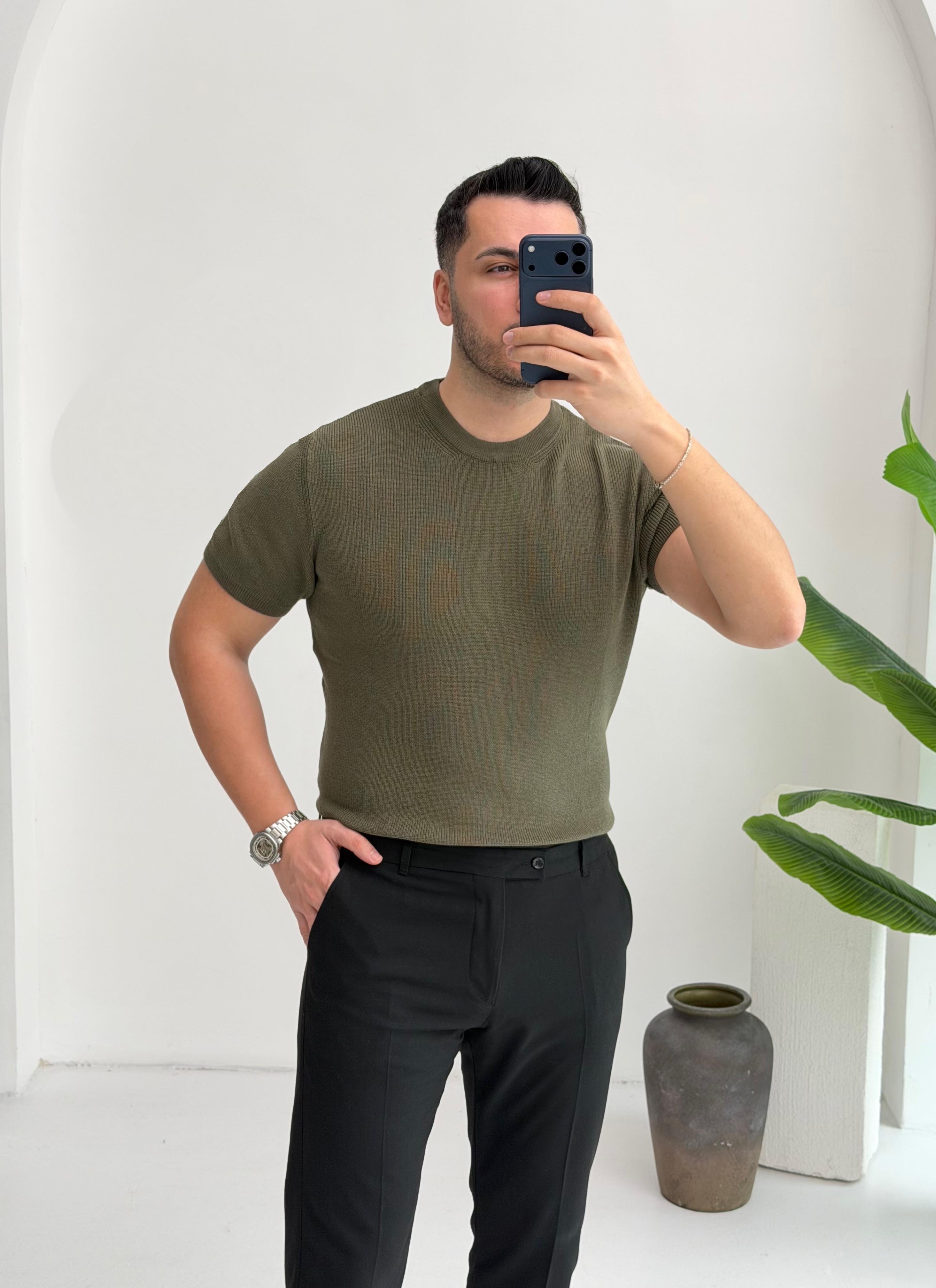Bisiklet Yaka Haki Triko Tişört