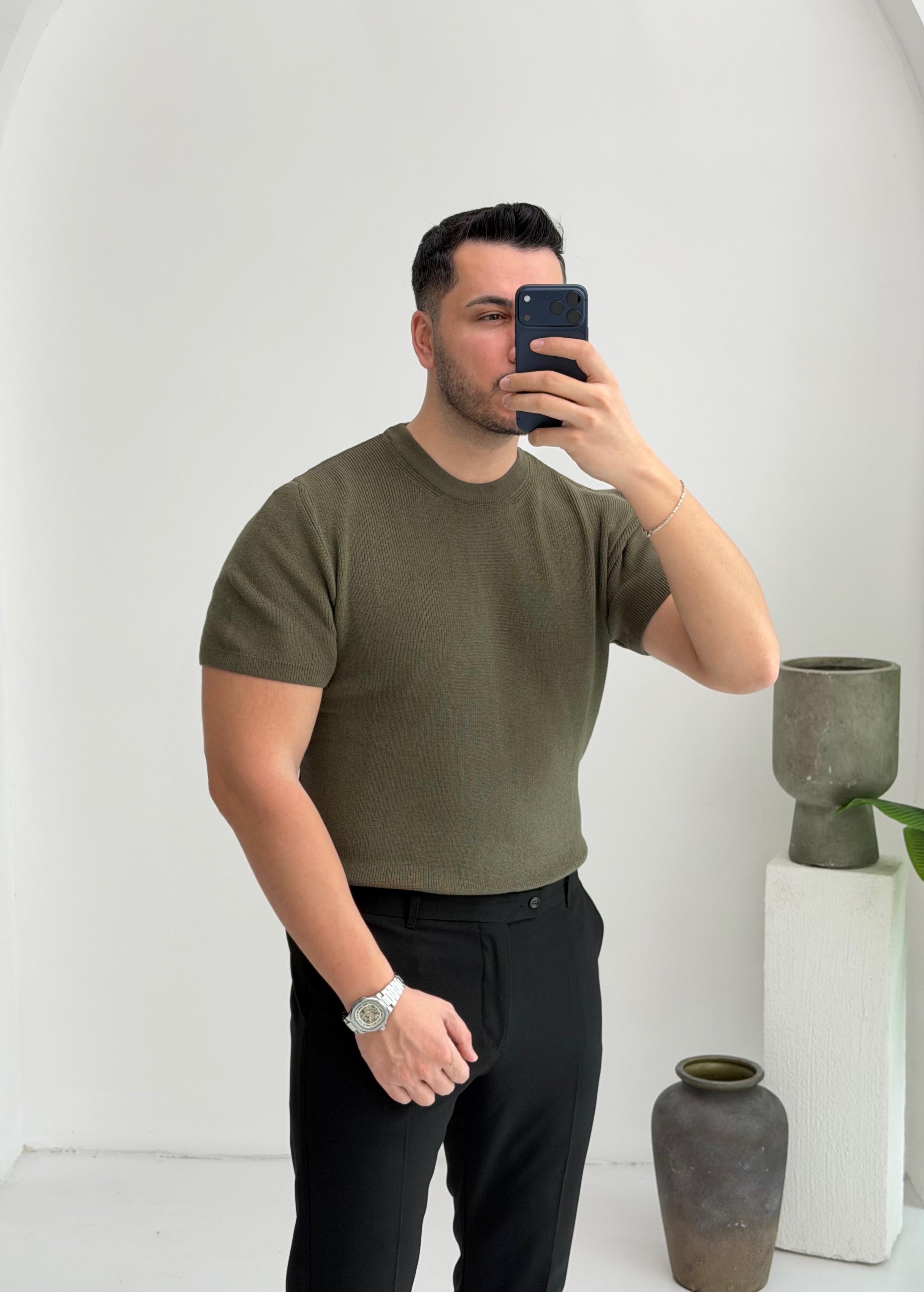 Bisiklet Yaka Haki Triko Tişört