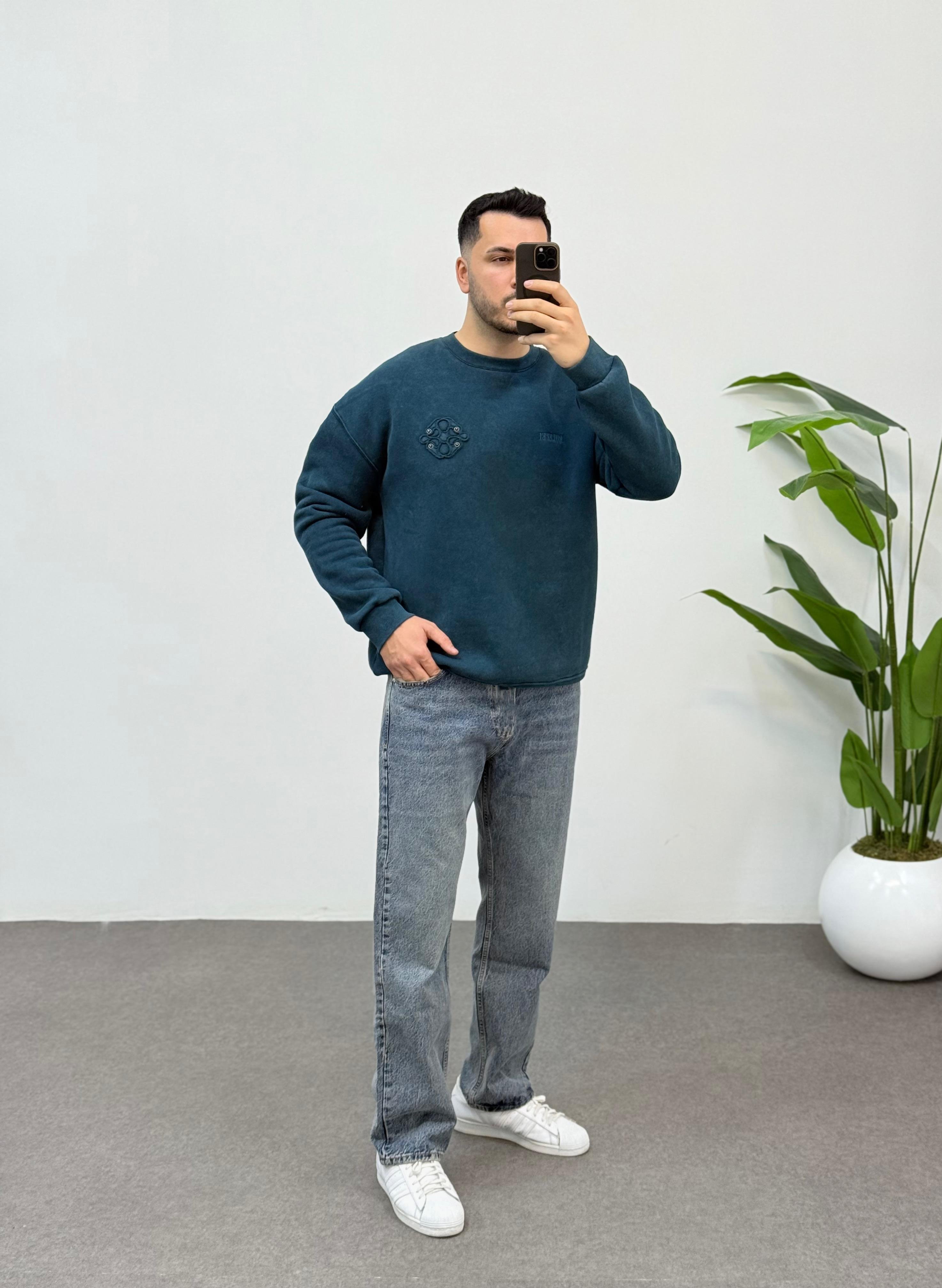 Boe Özel Tasarım Haki Oversize Sweatshirt
