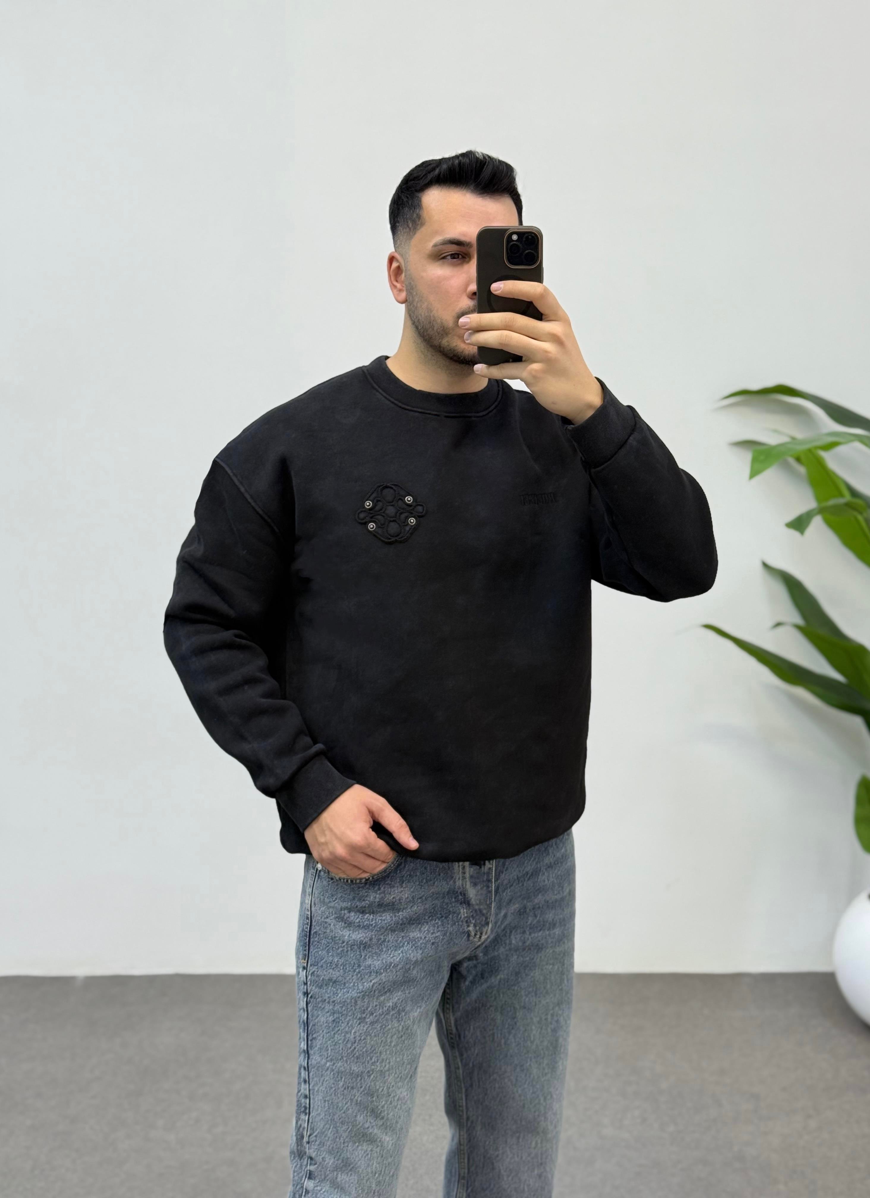 Boe Özel Tasarım Siyah Oversize Sweatshirt