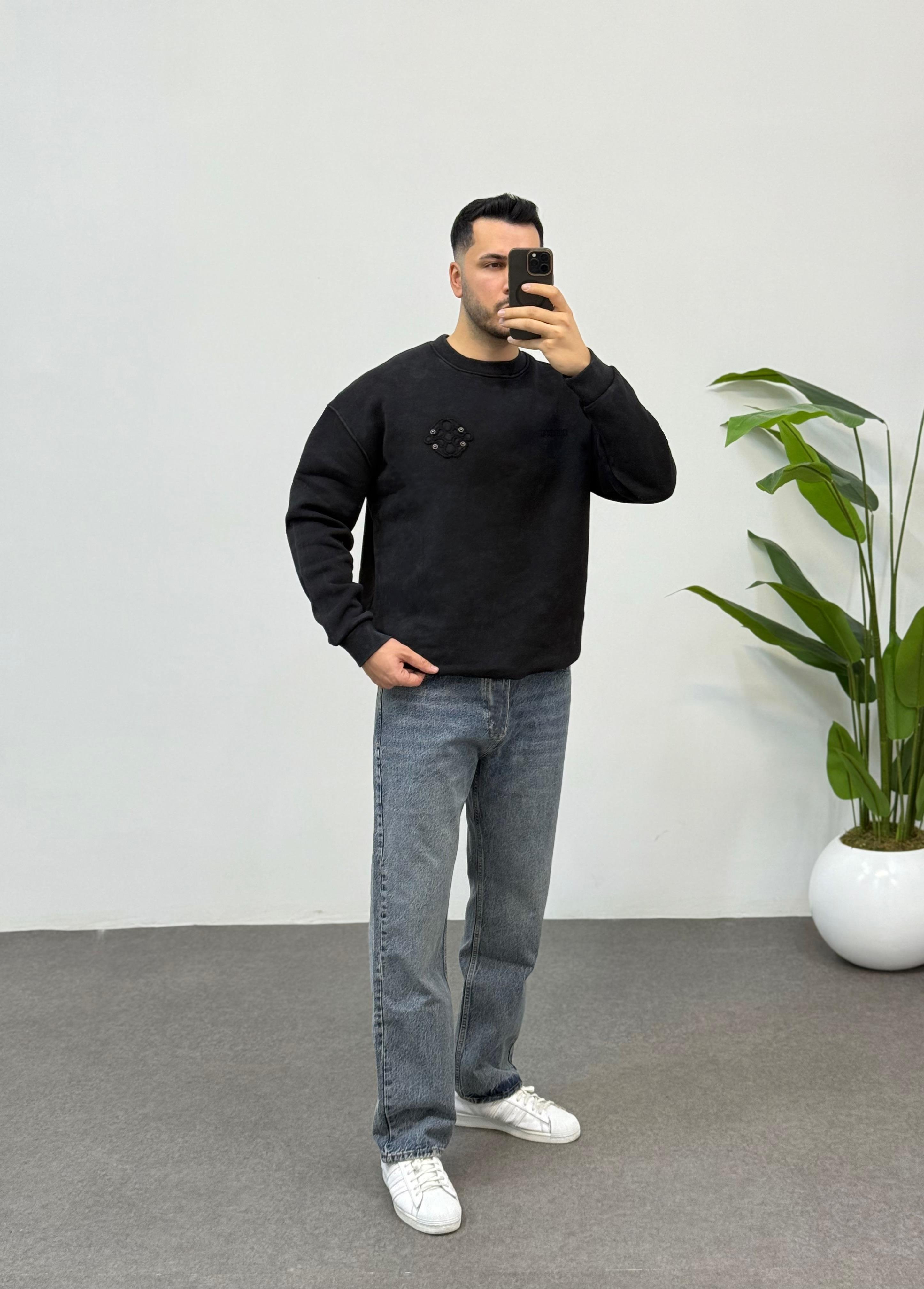 Boe Özel Tasarım Siyah Oversize Sweatshirt