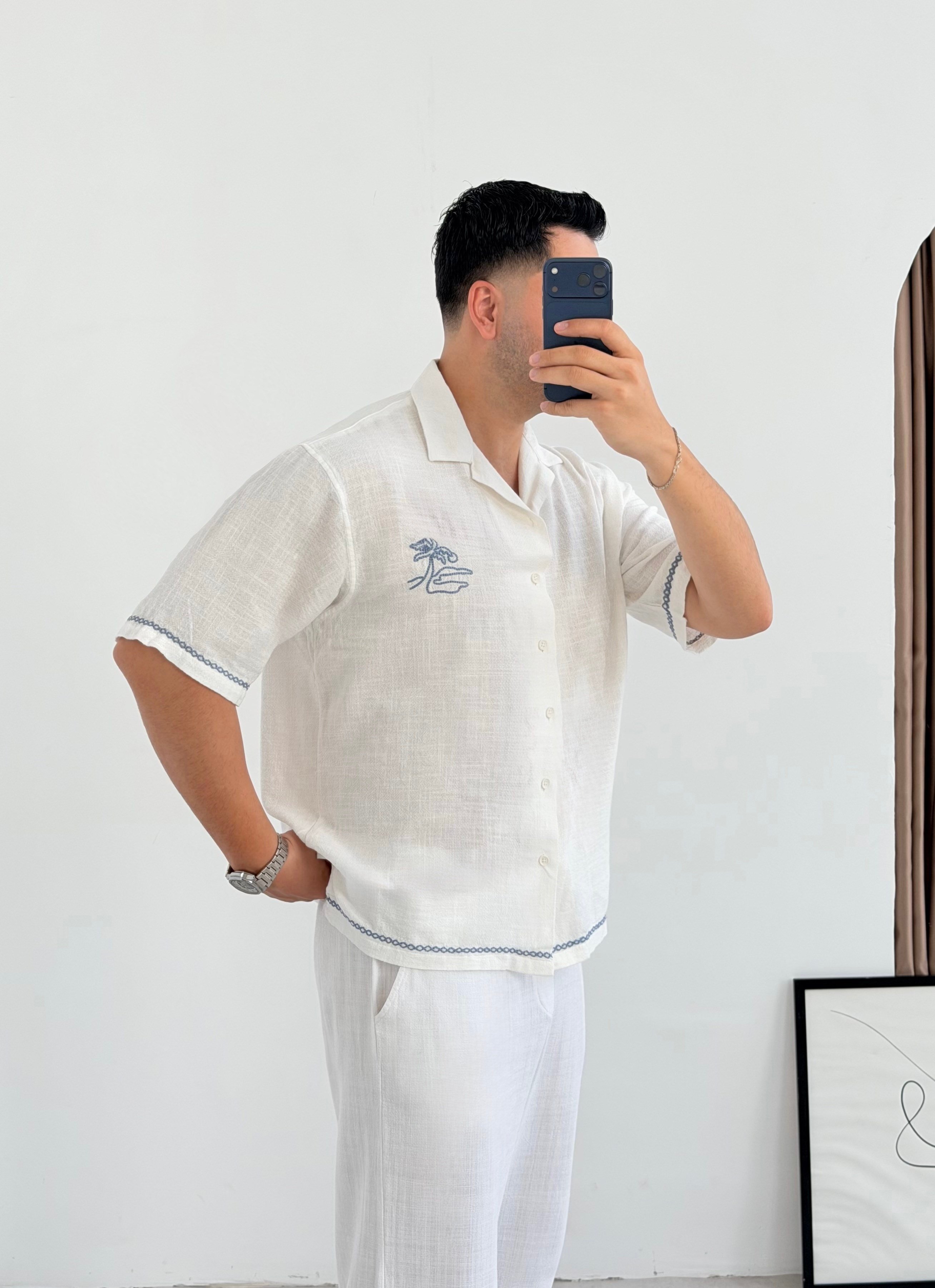 Bohem Beyaz Keten Gömlek 