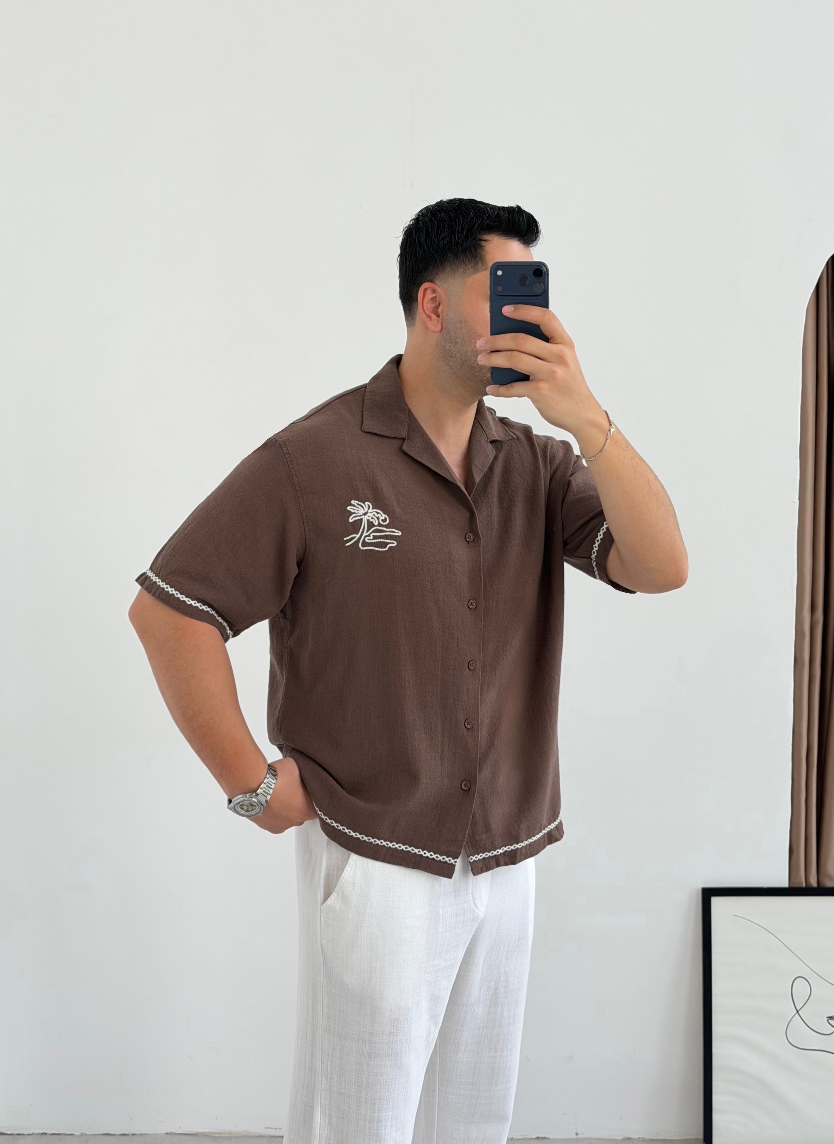 Bohem Kahve Keten Gömlek 