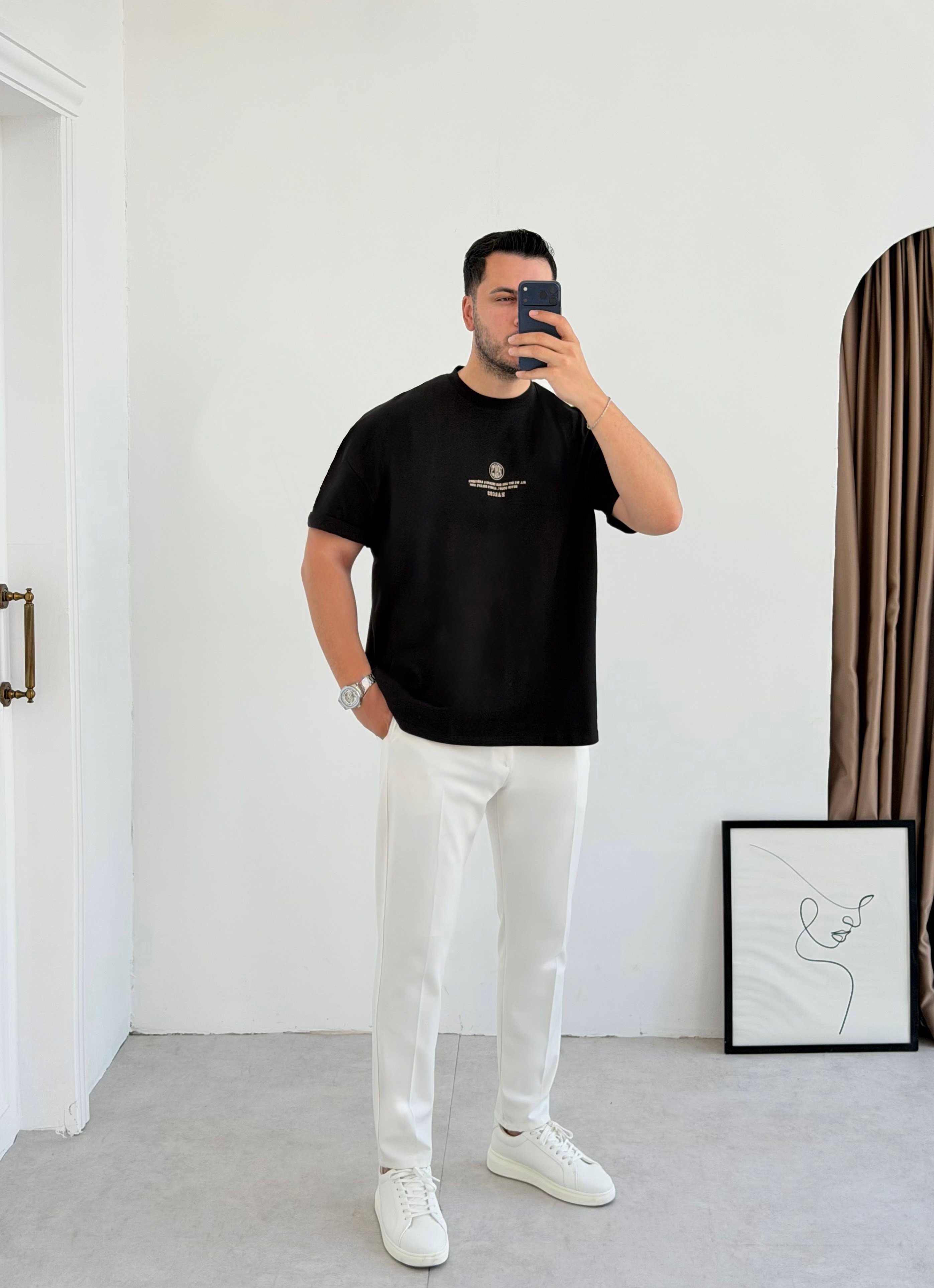 Bol Kalıp Siyah Pamuk Tişört