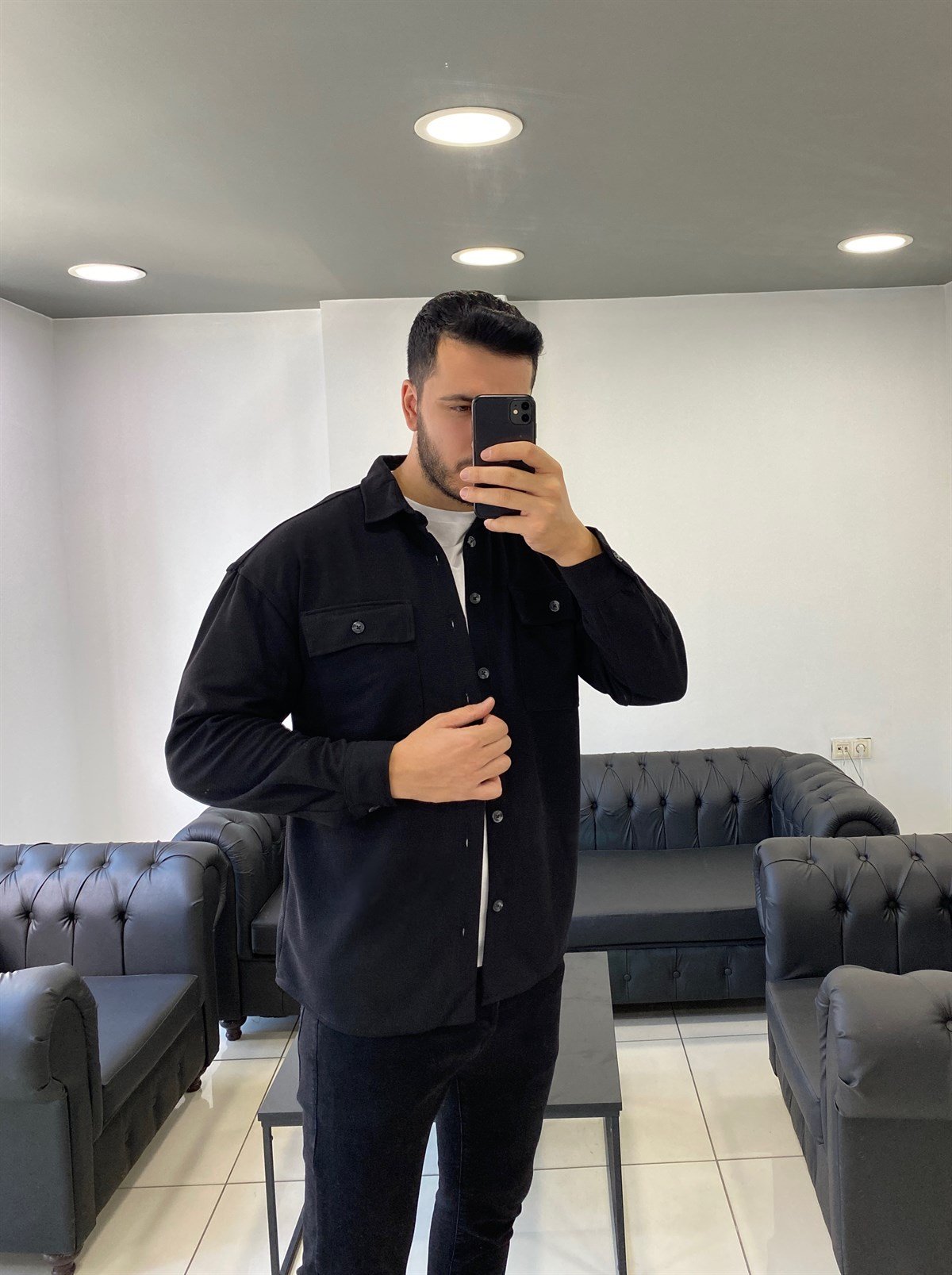 Cepli Siyah Oversize Ceket Gömlek