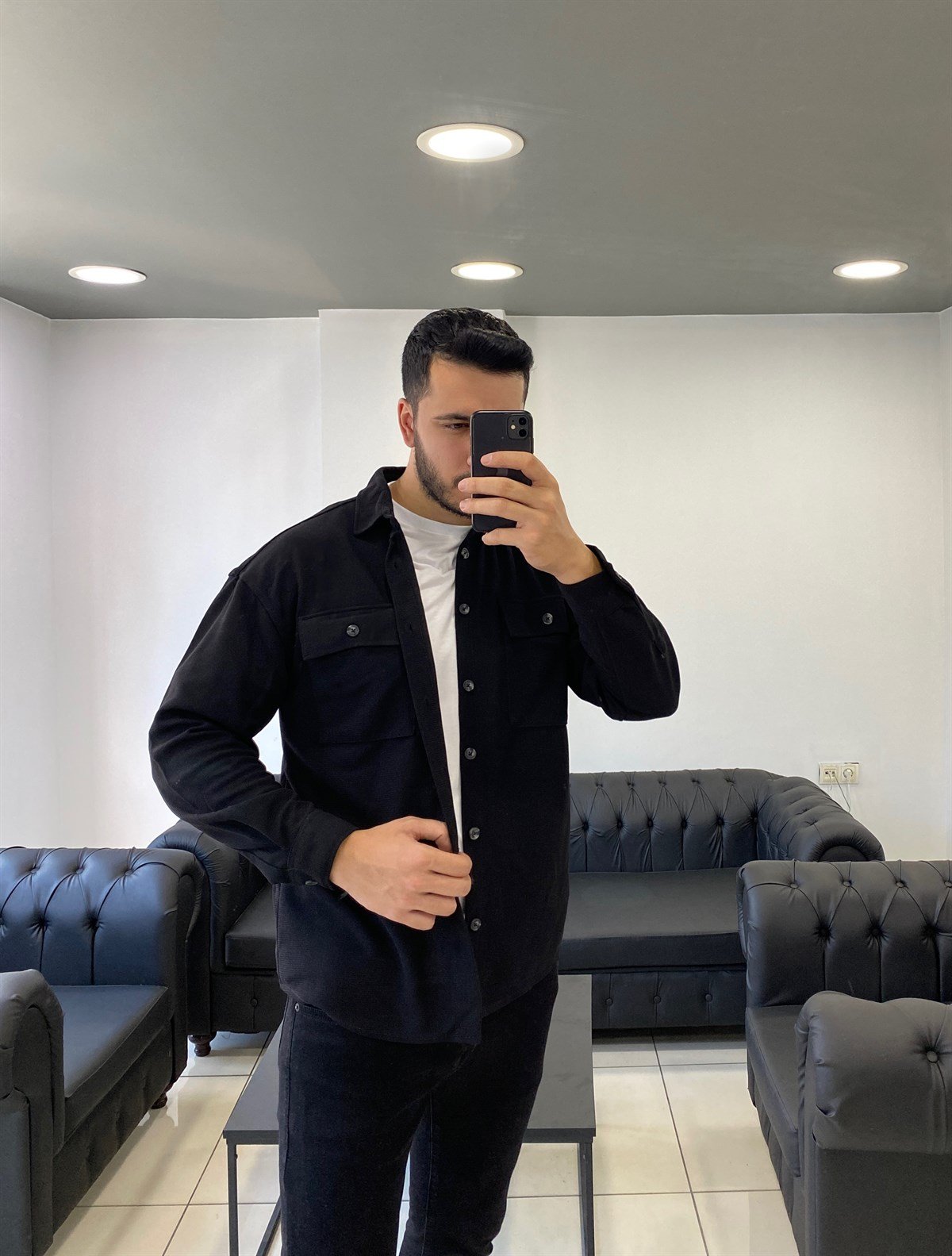 Cepli Siyah Oversize Ceket Gömlek