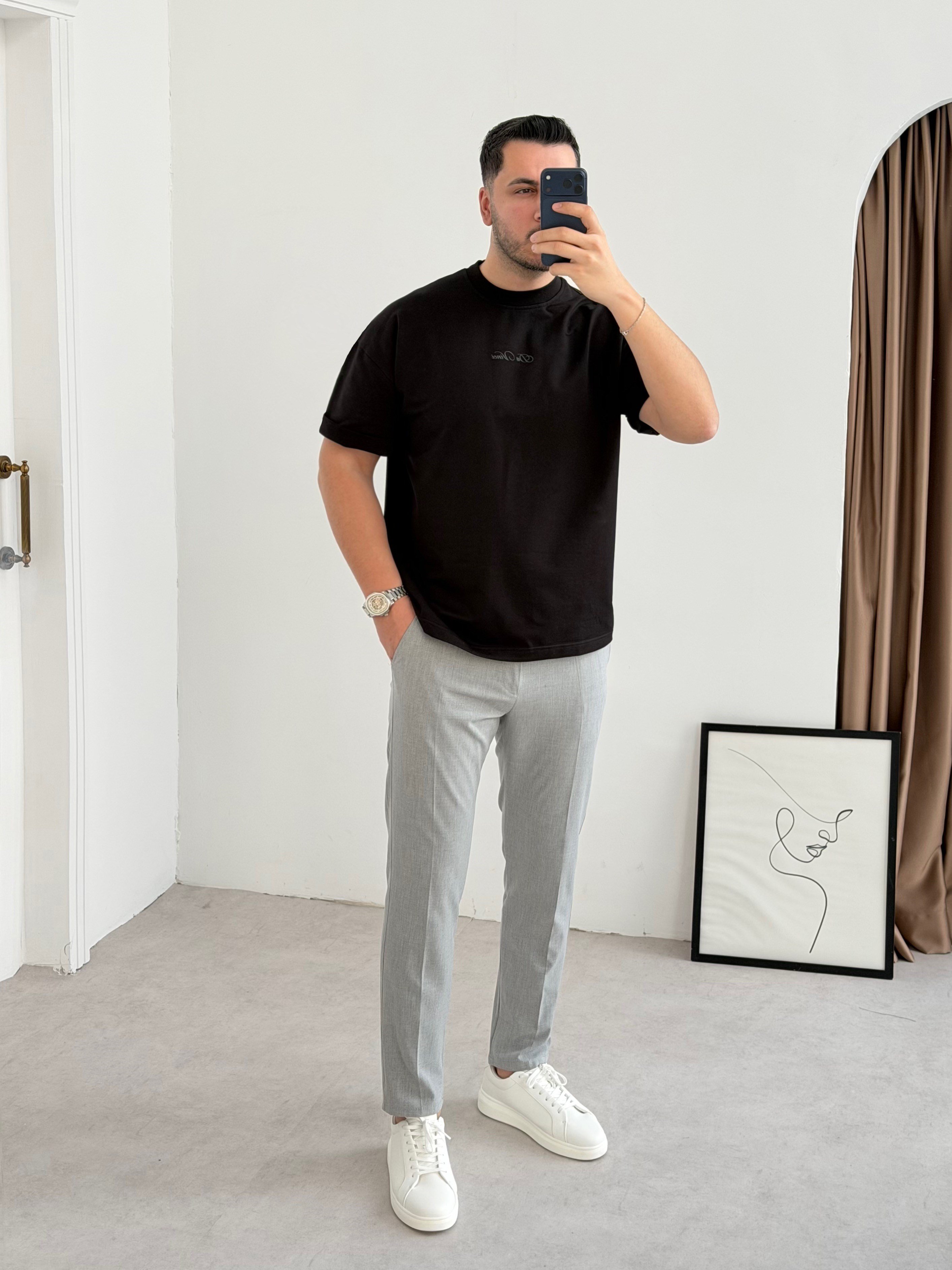 Da Vinci Siyah  Oversize Tişört