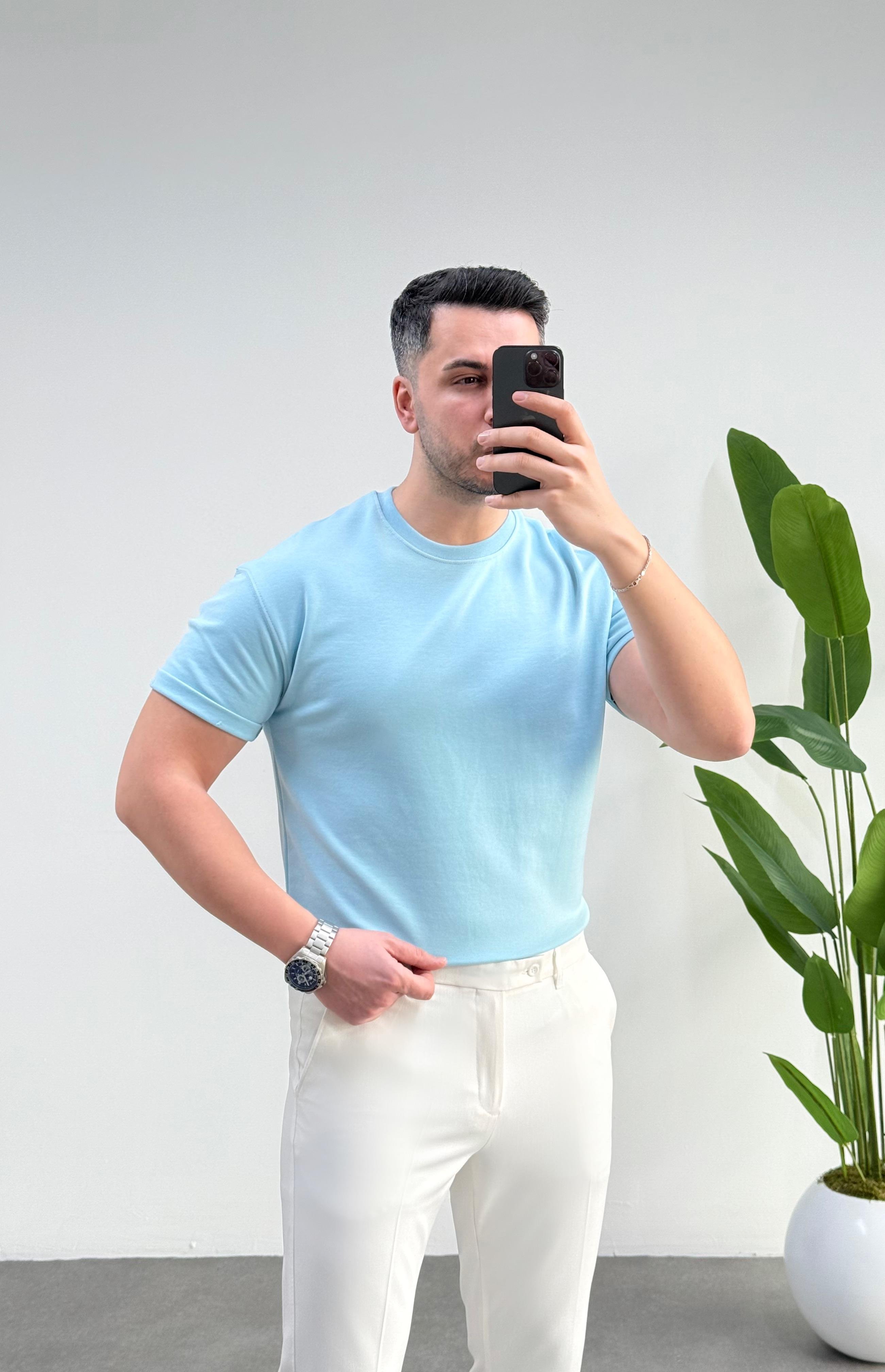 Double Face Premium Mavi Tişört 