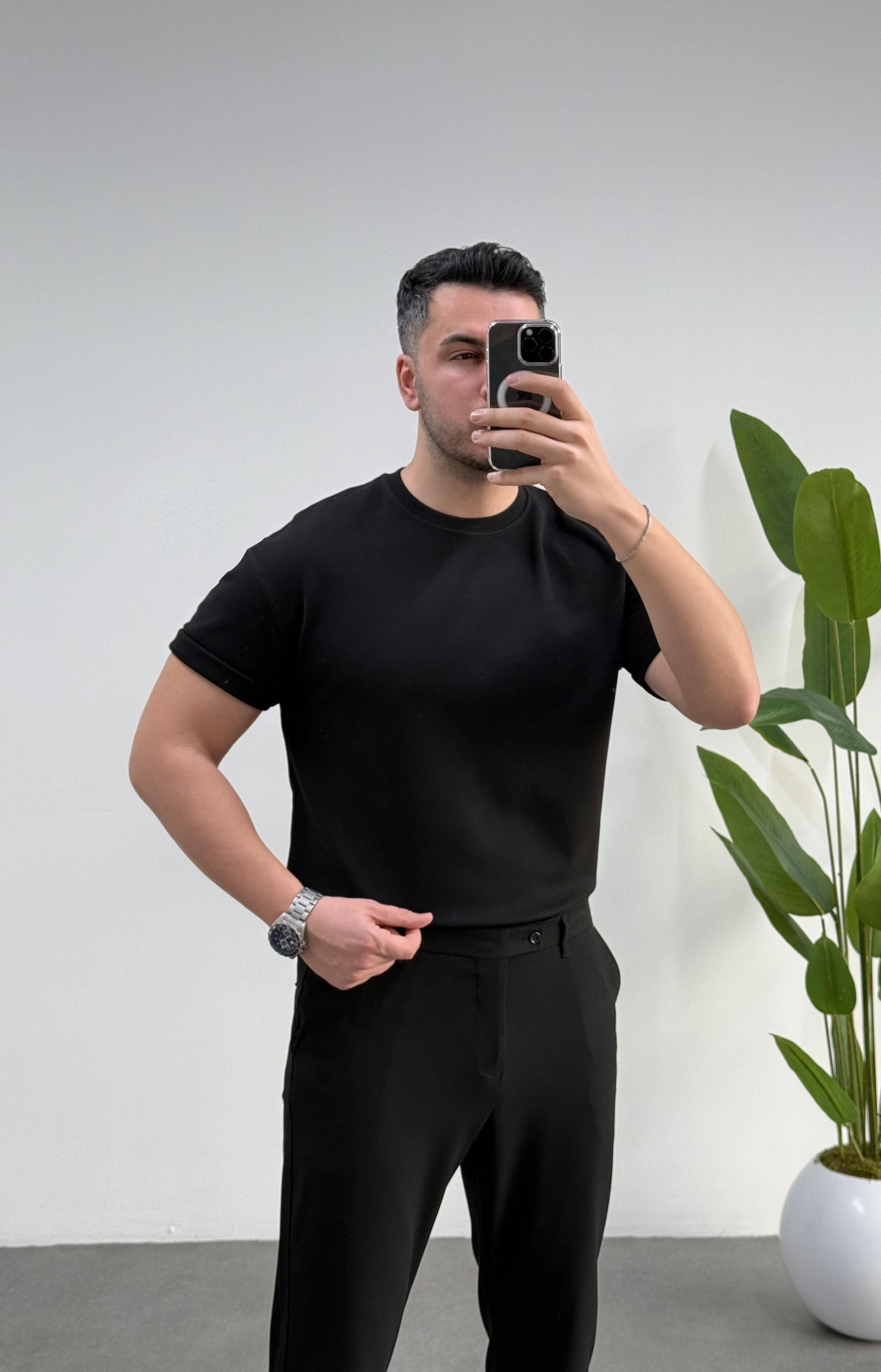 Double Face Premium Siyah Tişört 