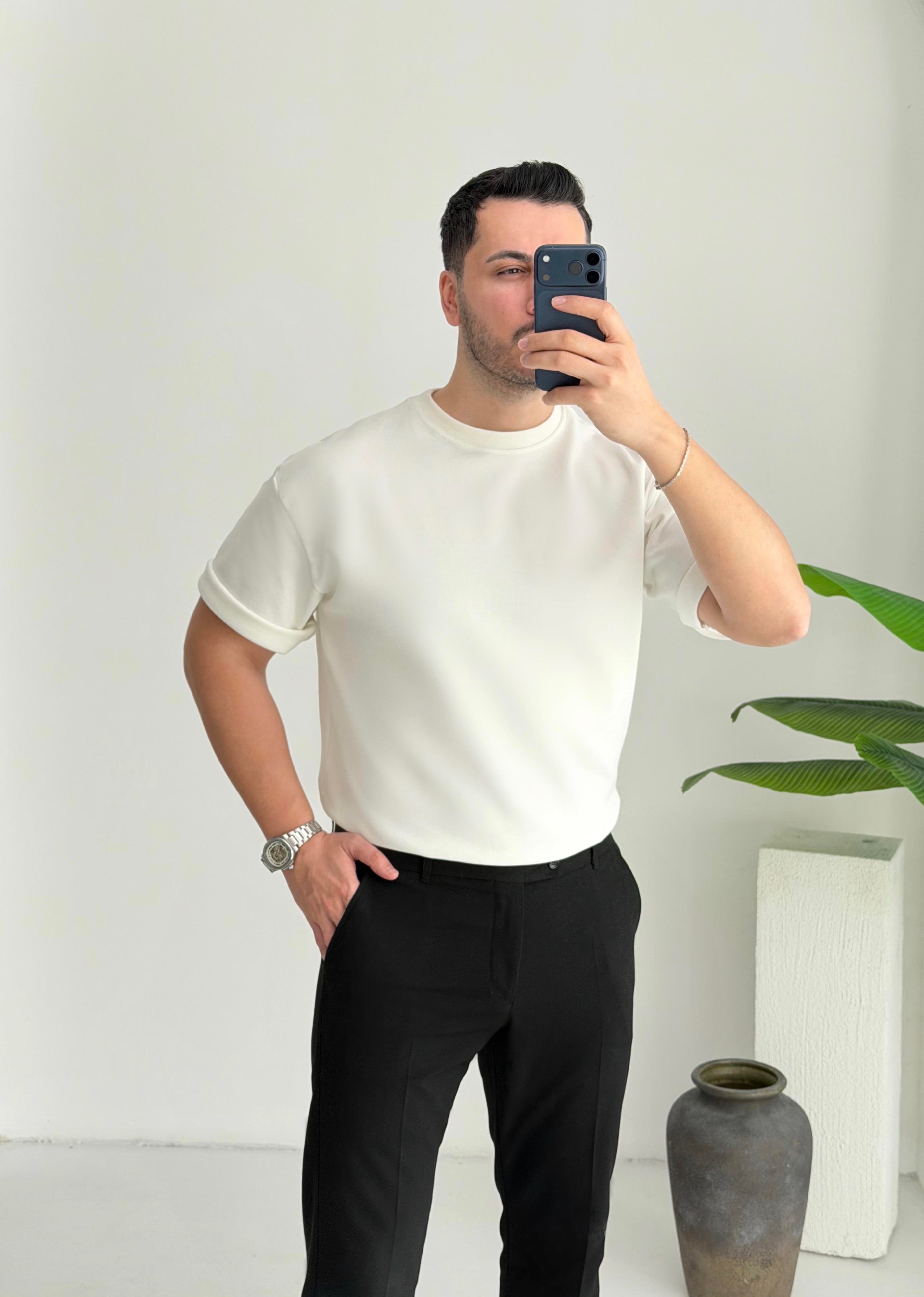 Double Face Yarım Oversize Beyaz Tişört