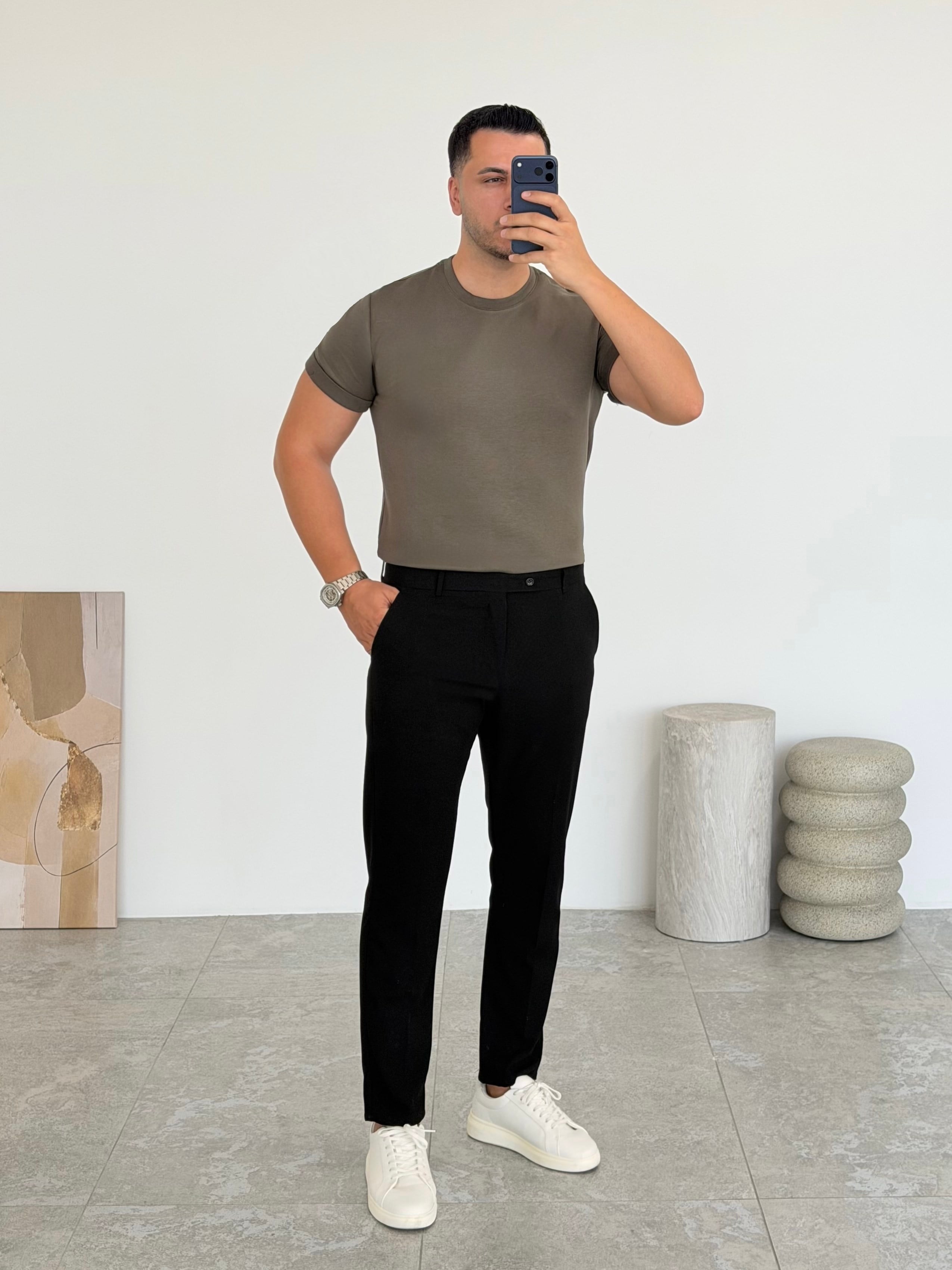 Double Face Yarım Oversize Haki Tişört