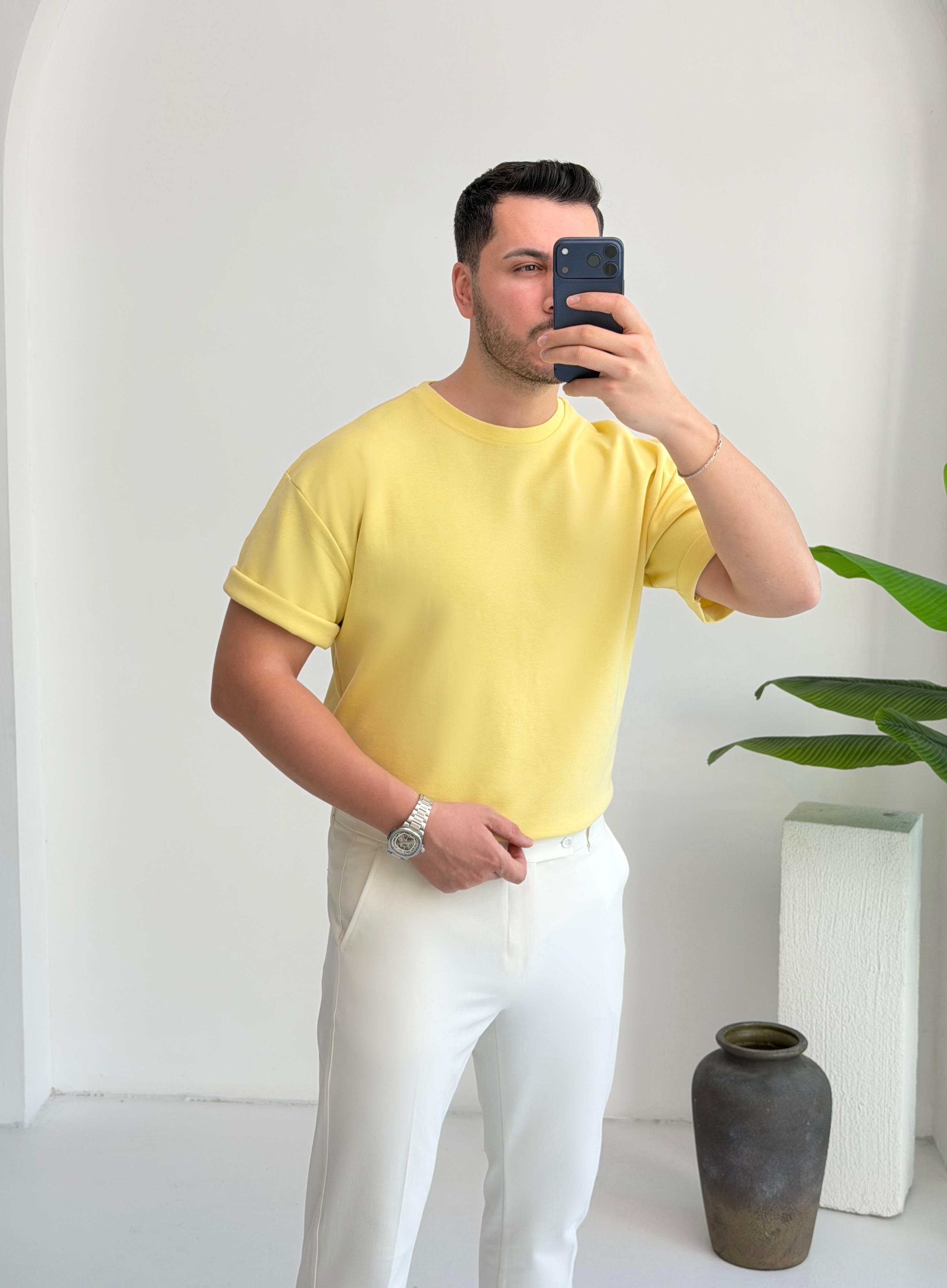 Double Face Yarım Oversize limon Tişört
