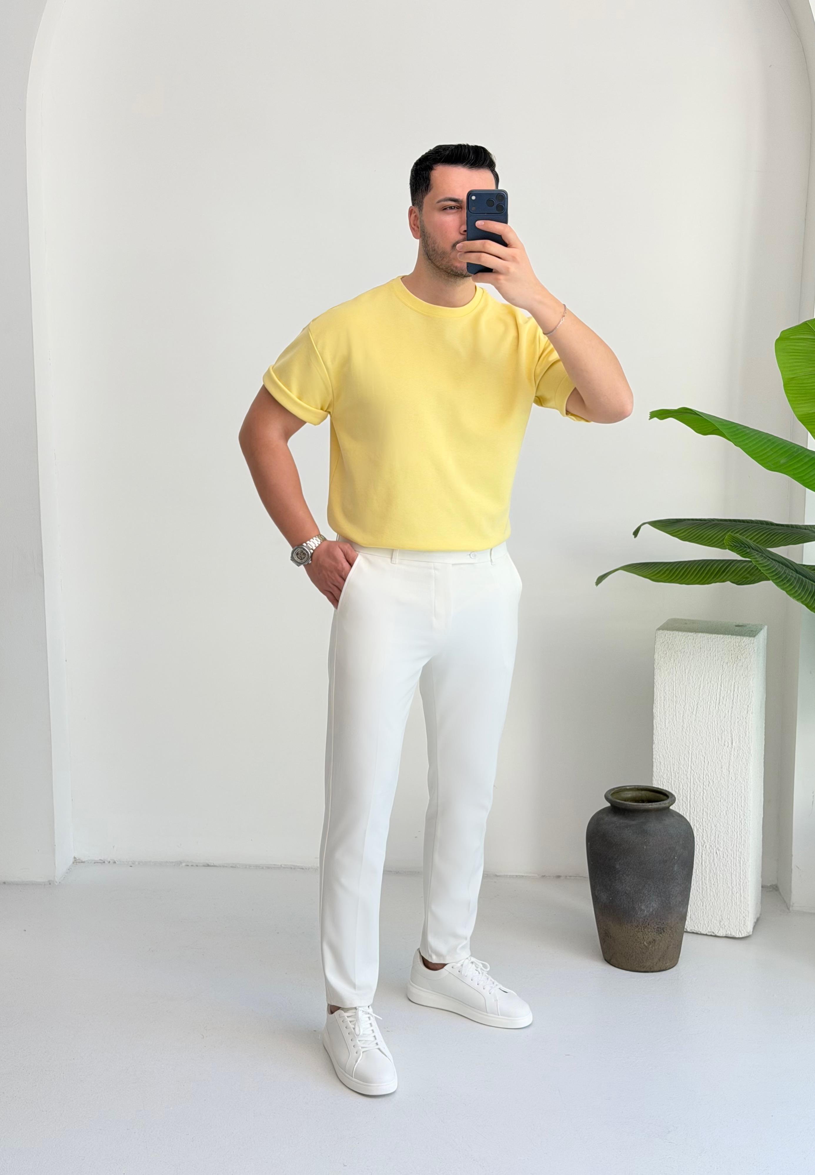 Double Face Yarım Oversize limon Tişört