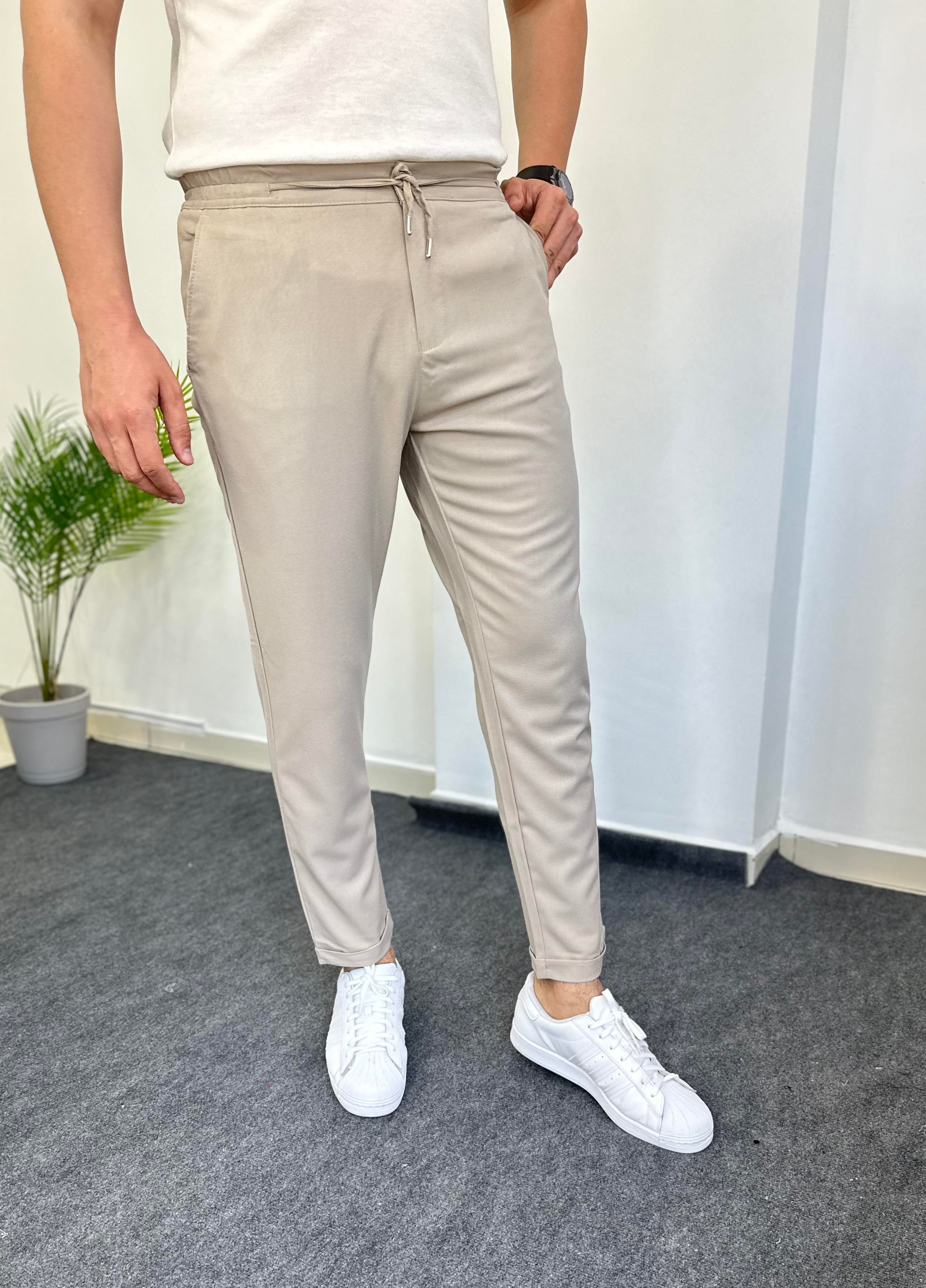 Duble Paça Bej Jogger Pantolon 