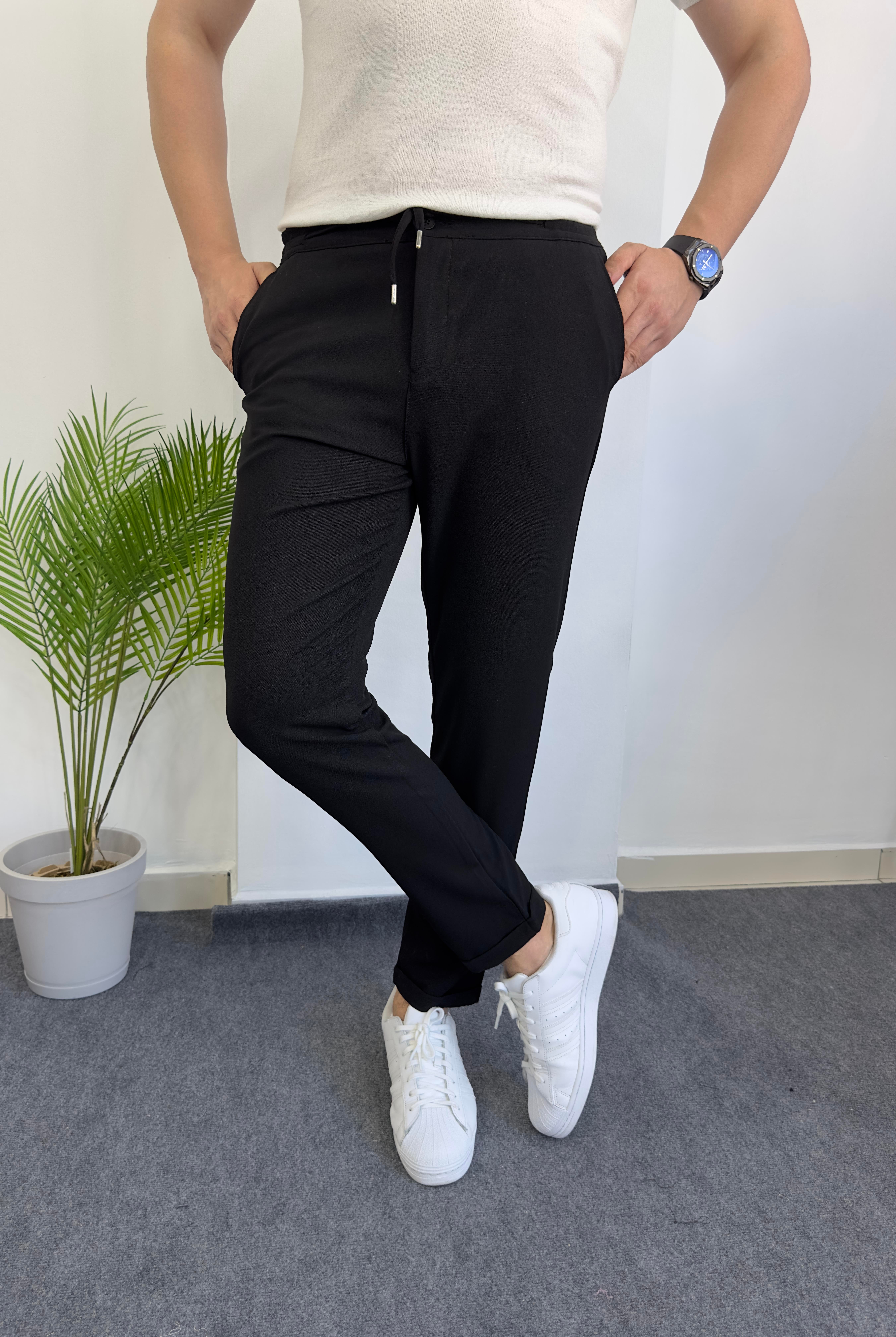 Duble Paça Siyah Jogger Pantolon