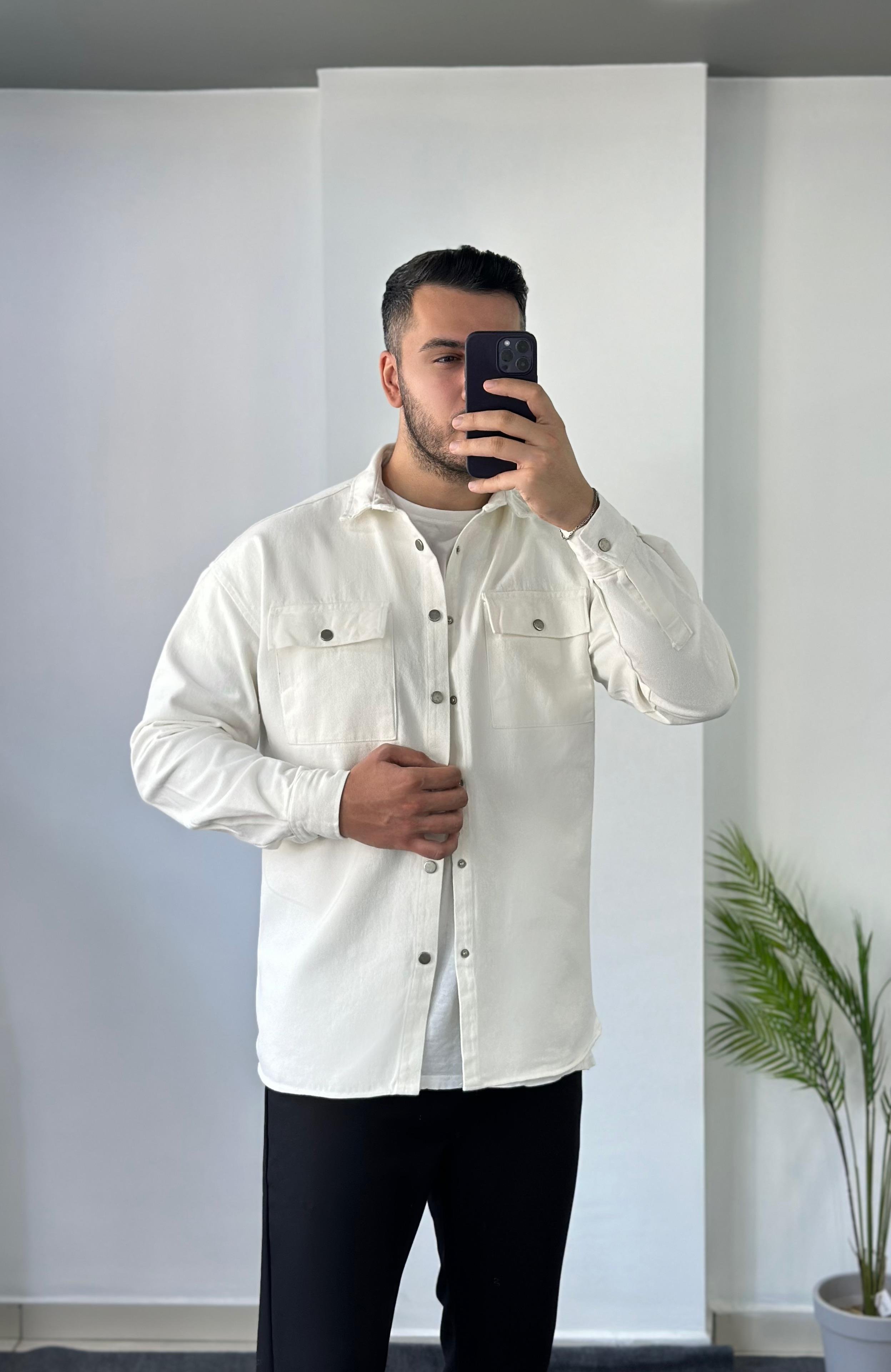 Ekru Oversize Kot Gömlek Ceket