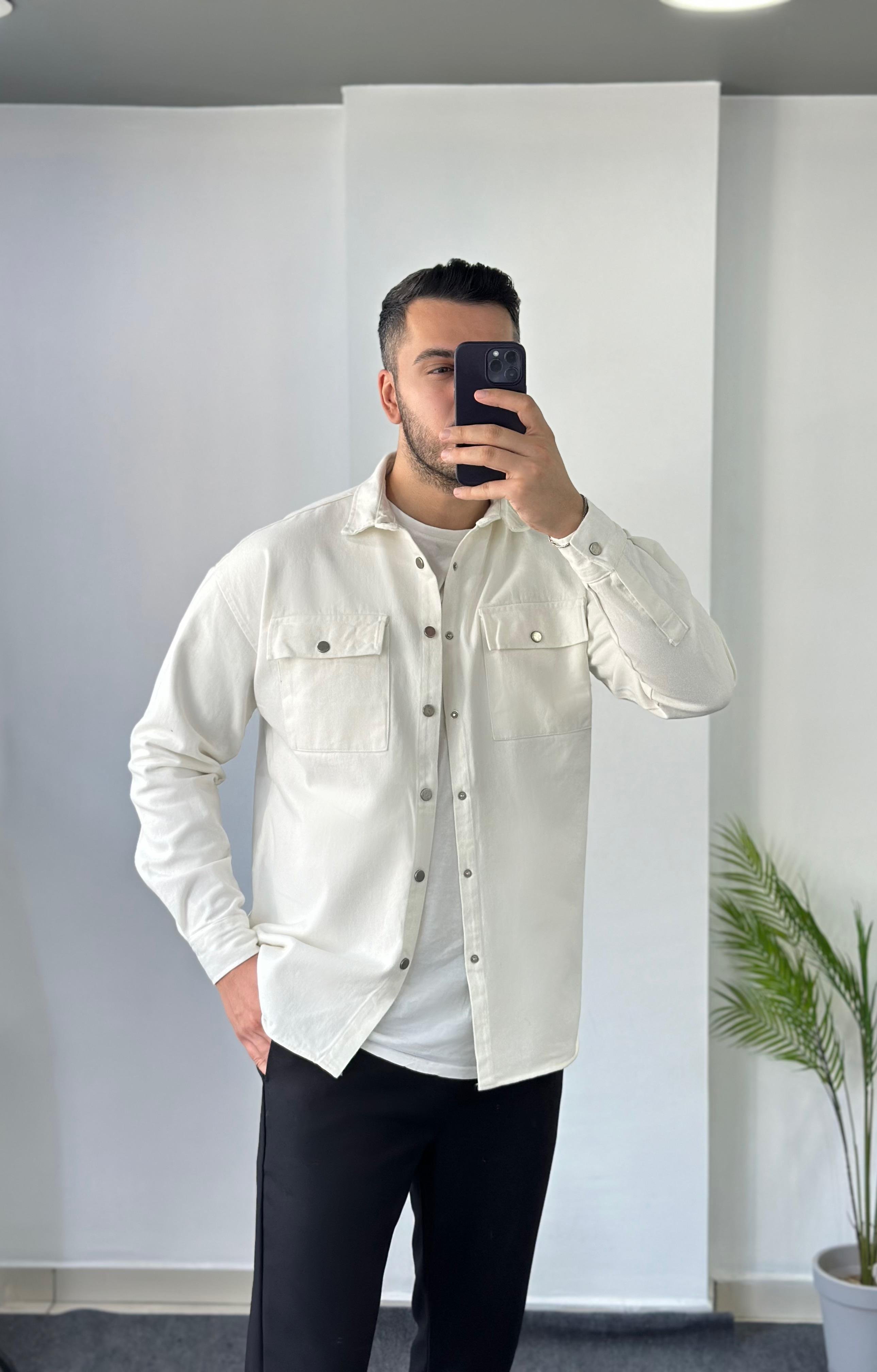 Ekru Oversize Kot Gömlek Ceket