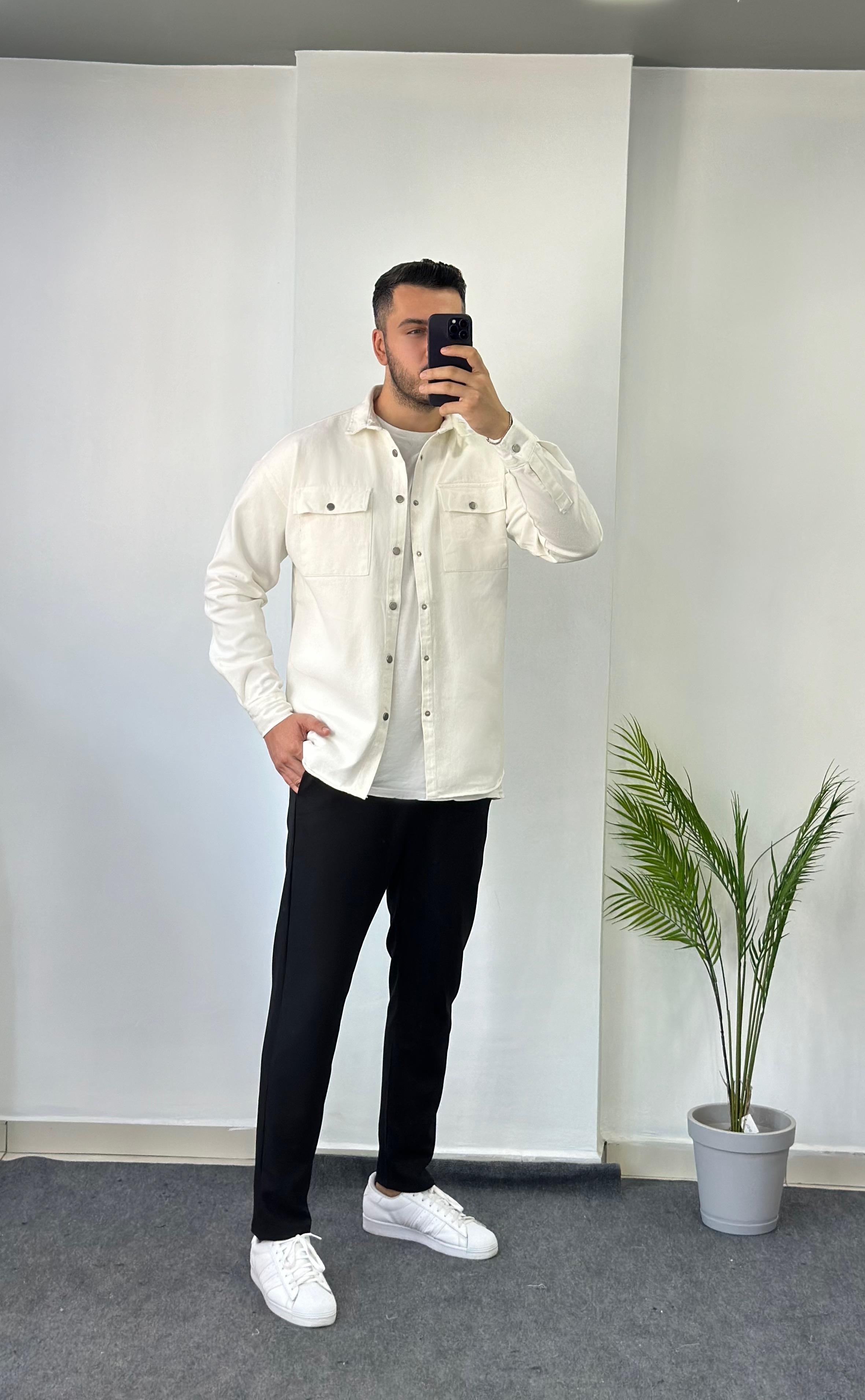 Ekru Oversize Kot Gömlek Ceket