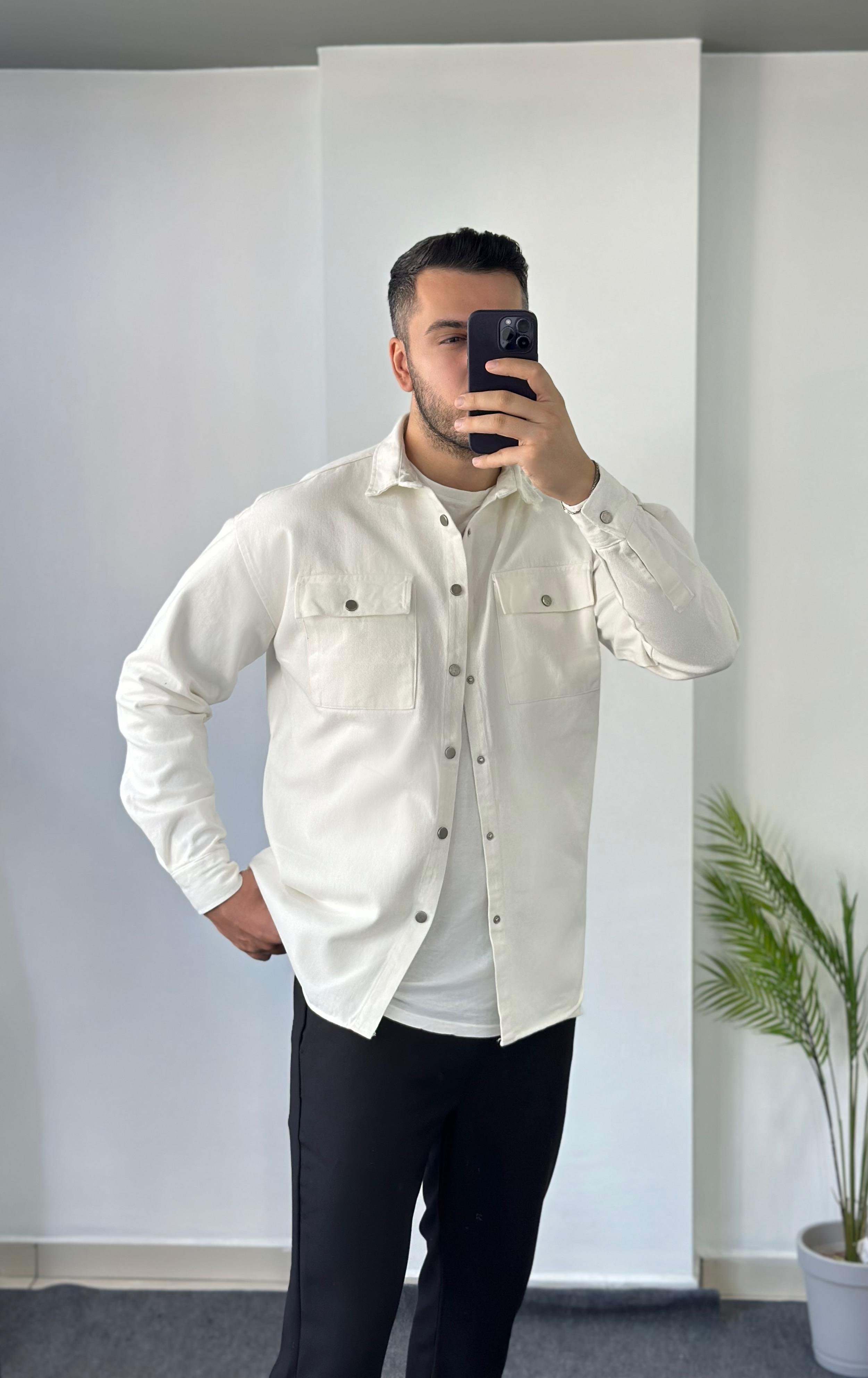 Ekru Oversize Kot Gömlek Ceket