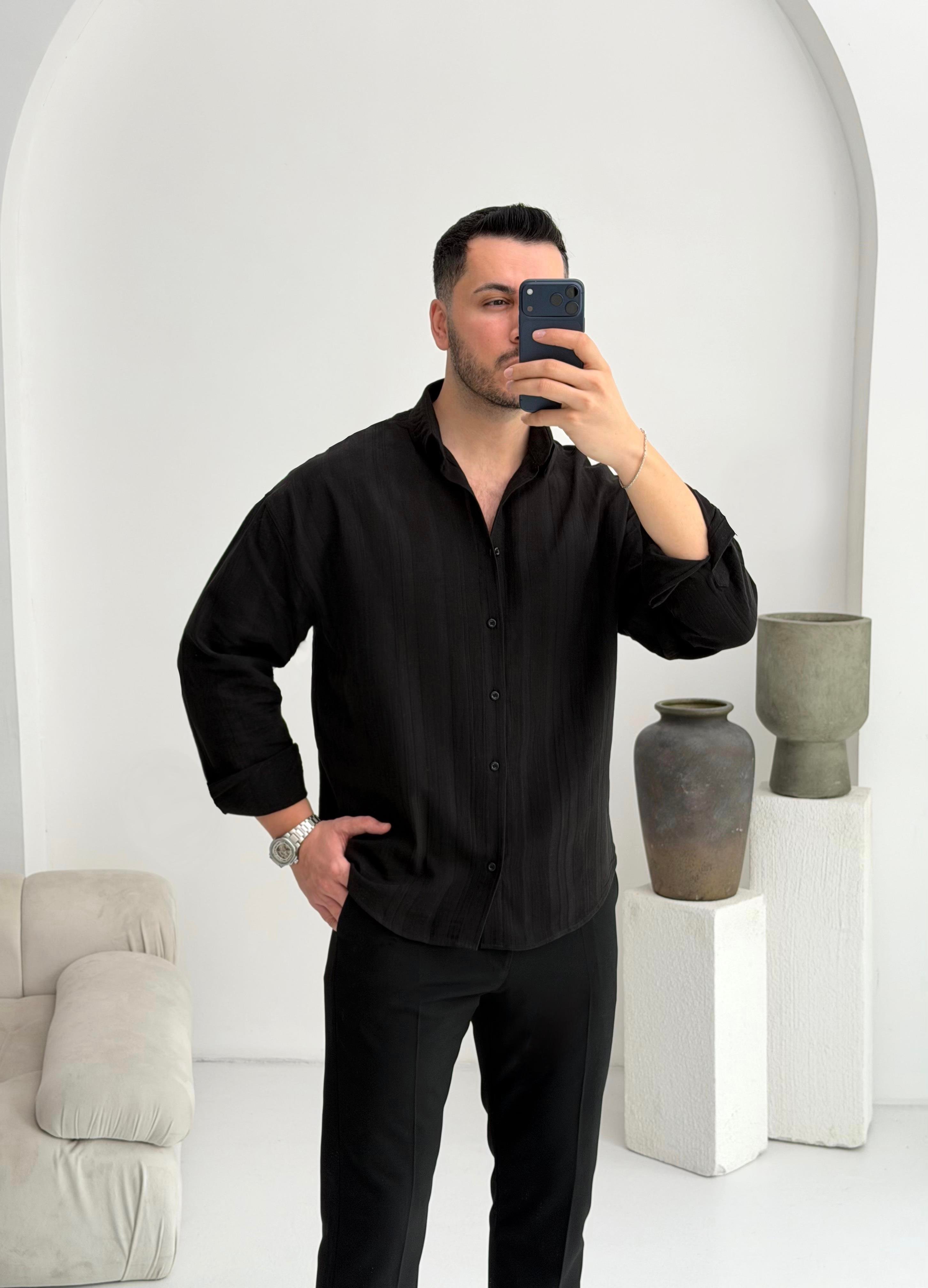 Elite Siyah Oversize Müslin Gömlek