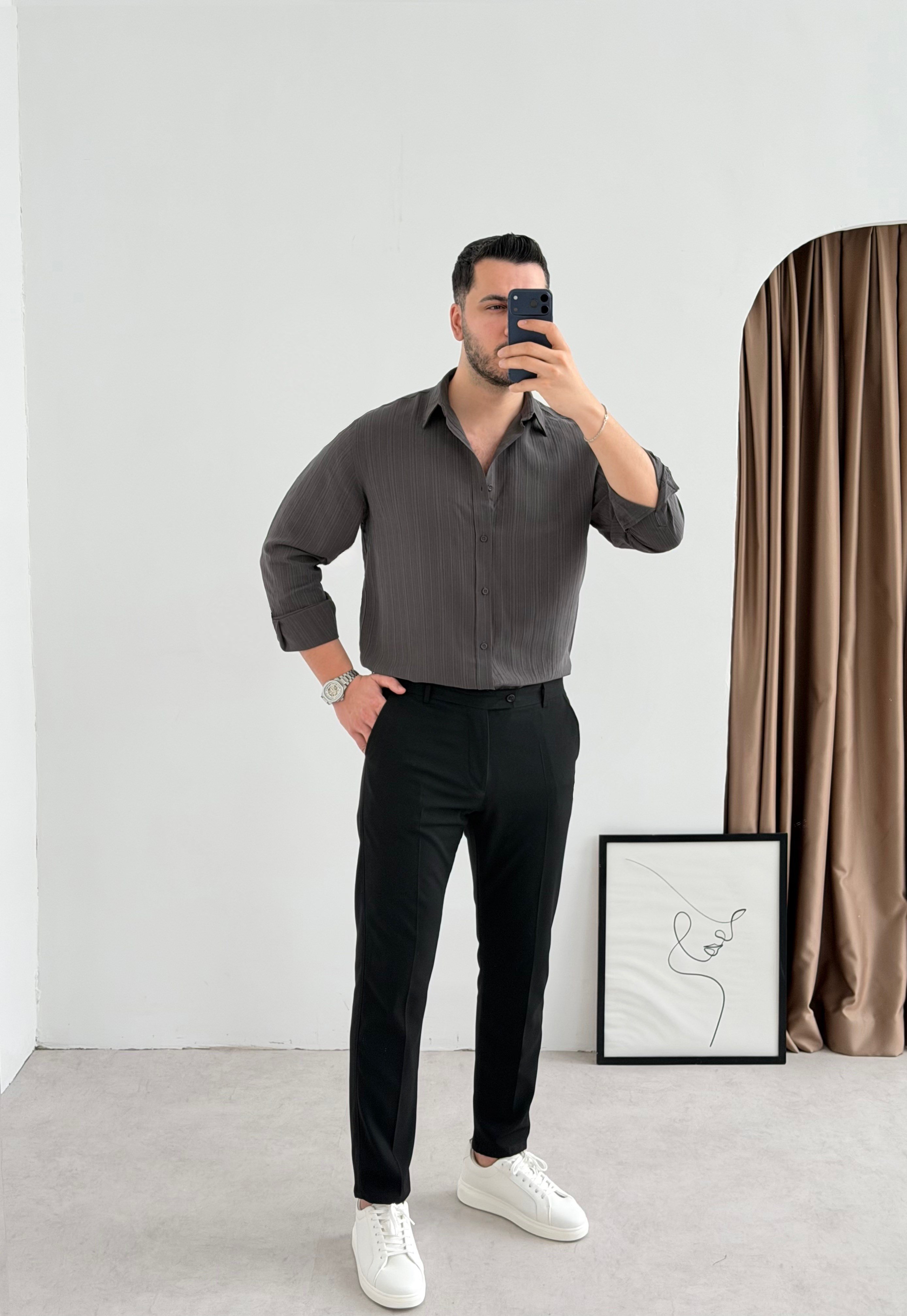 Eros Antrasit Oversize Gömlek