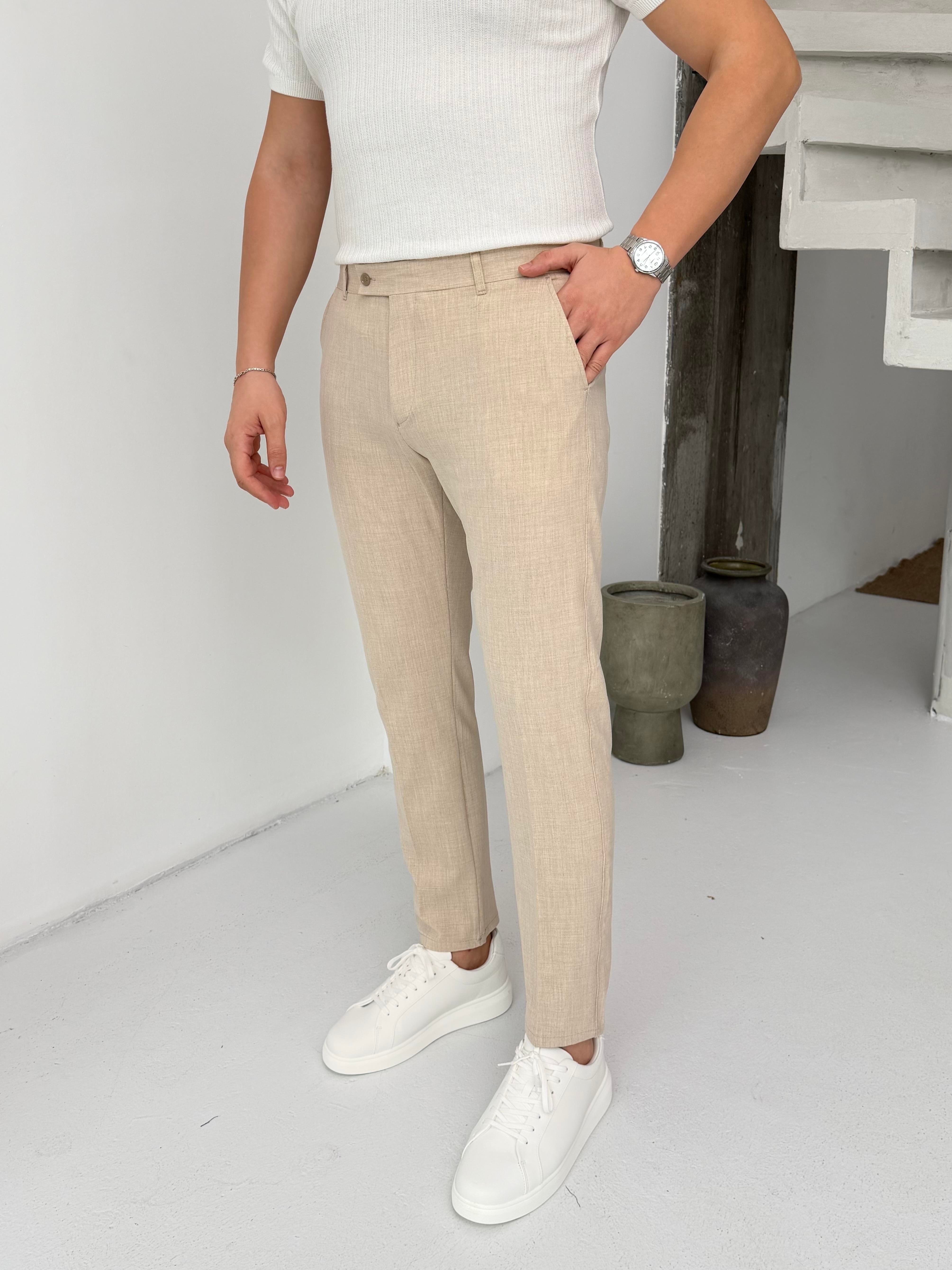 Esnek Kumaş Ekru Pantolon