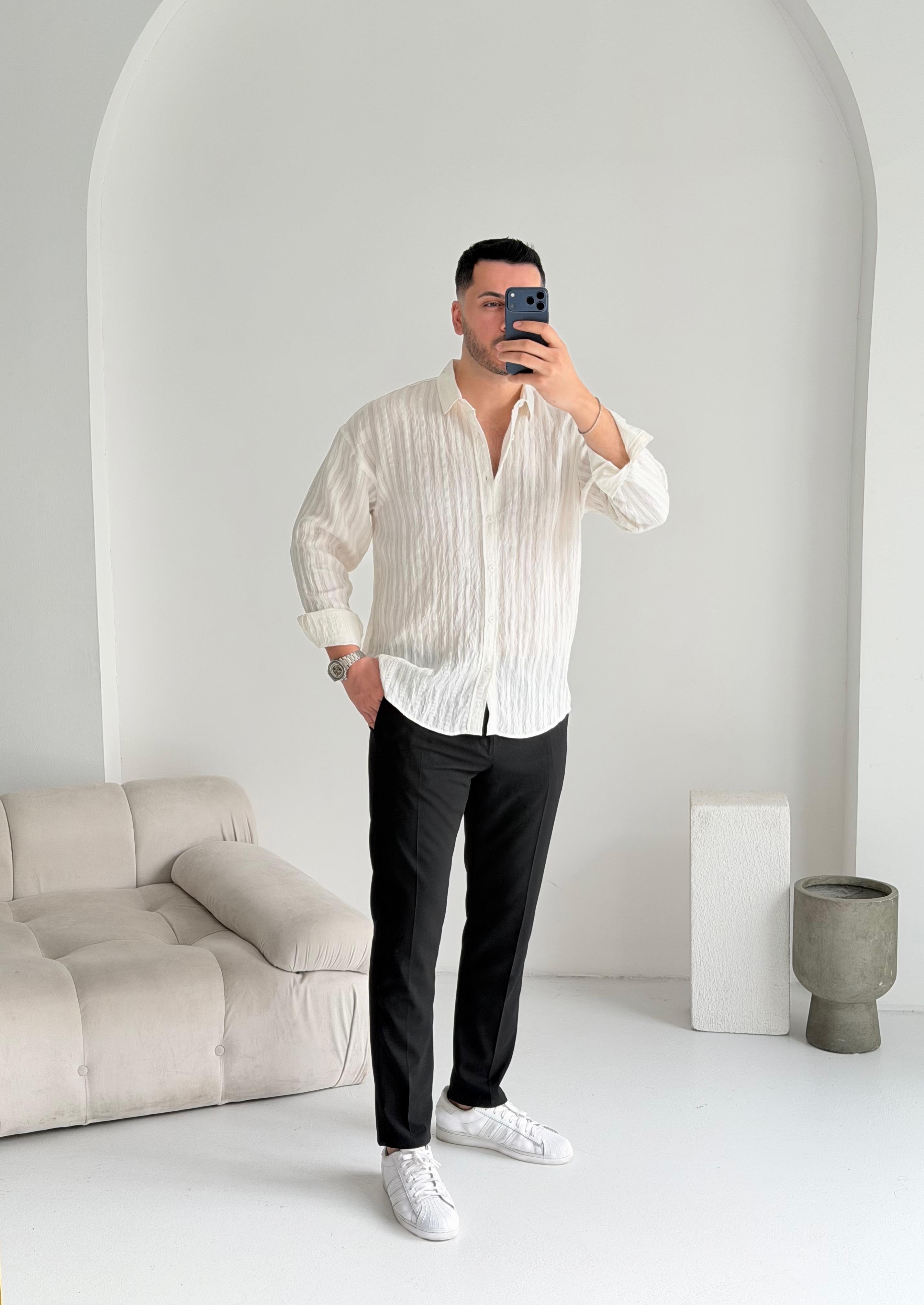 Fawer Beyaz Oversize Tensel Gömlek 