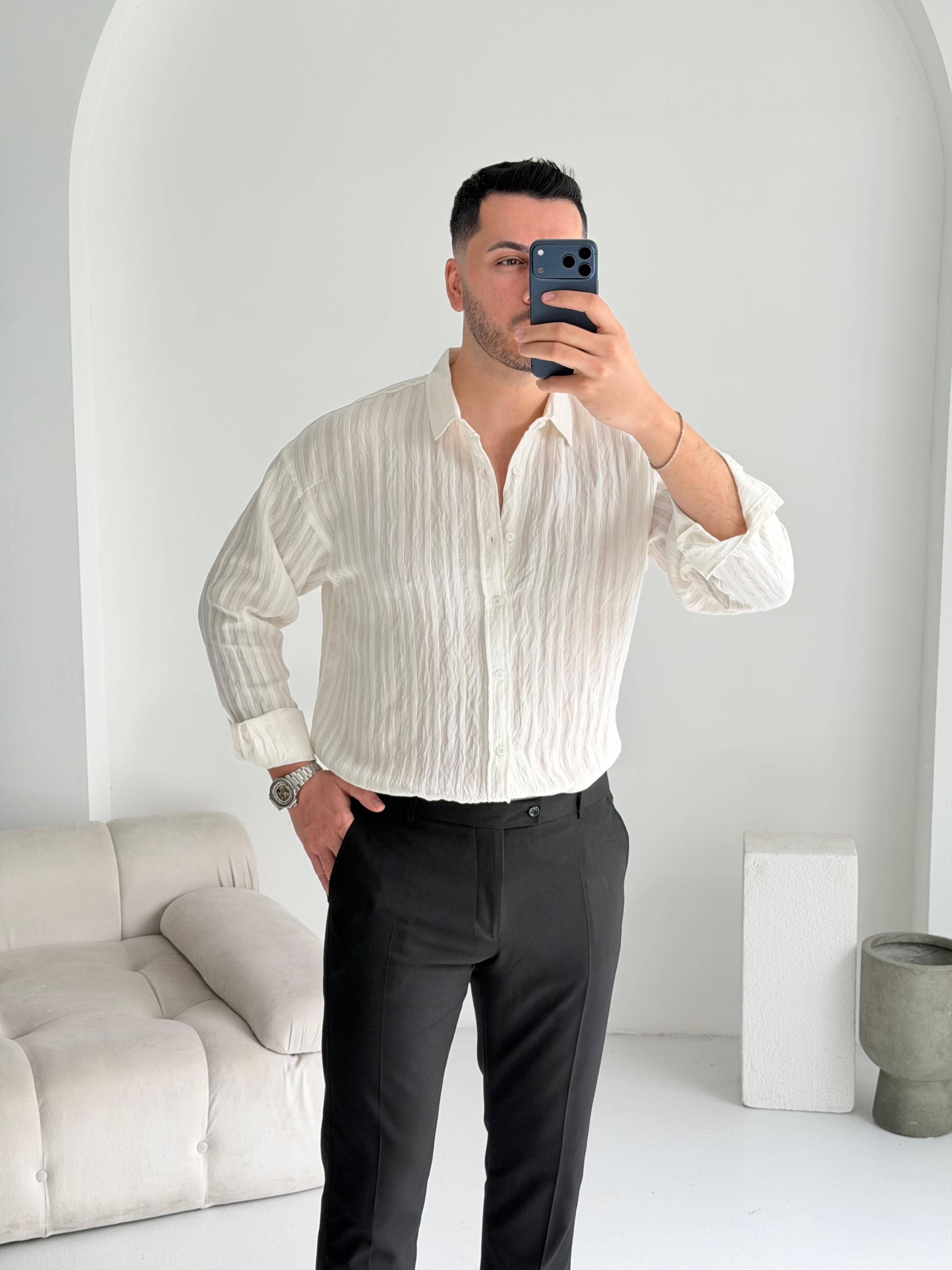 Fawer Beyaz Oversize Tensel Gömlek 
