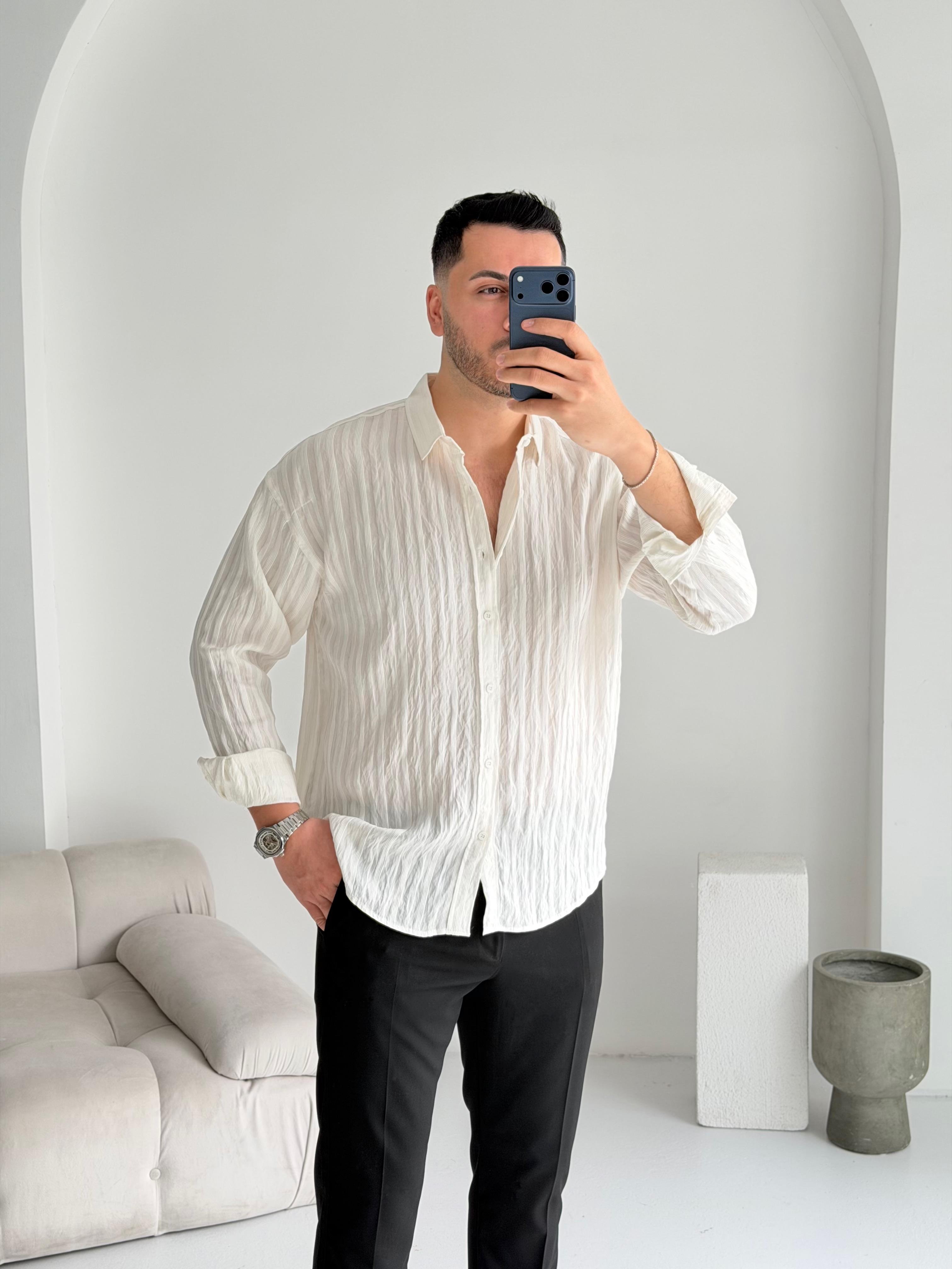 Fawer Beyaz Oversize Tensel Gömlek 